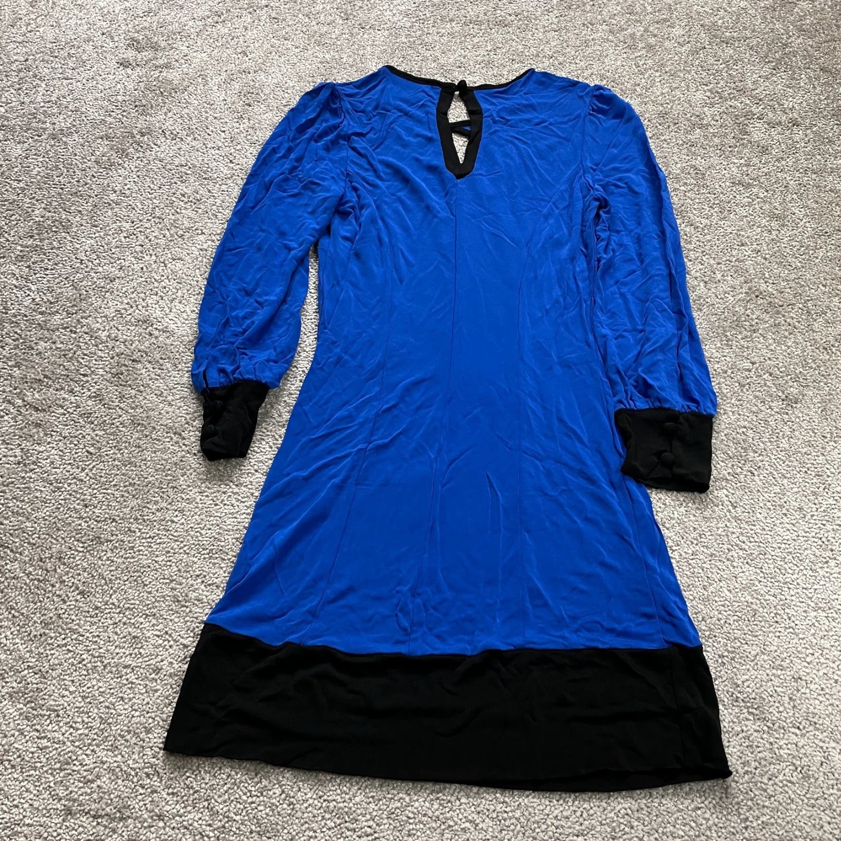 Vintage Arden B Maxi Dress Womens XS Blue Black Keyhole Long Sleeve Casual Rayon Size XS / US 0-2 / IT 36-38 - 2 Thumbnail