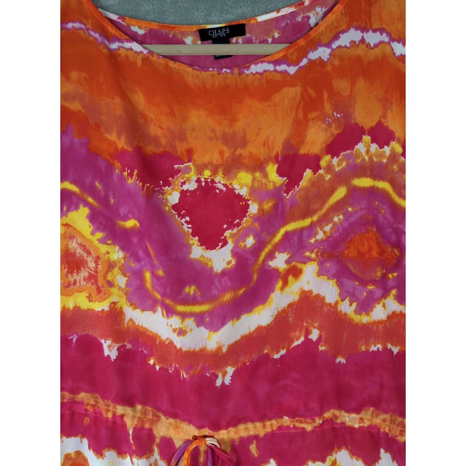 Chaps VINTAGE CHAPS Womens Blouse Shirt Tie-Dye Drawstring Waist Semi Sheer Orange Pink XL Size XL / US 12-14 / IT 48-50 - 2 Thumbnail