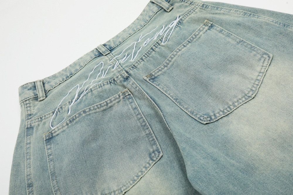 Jean Vintage distressed washed punk patchwork scimitar jeans Size US 34 / EU 50 - 4 Thumbnail