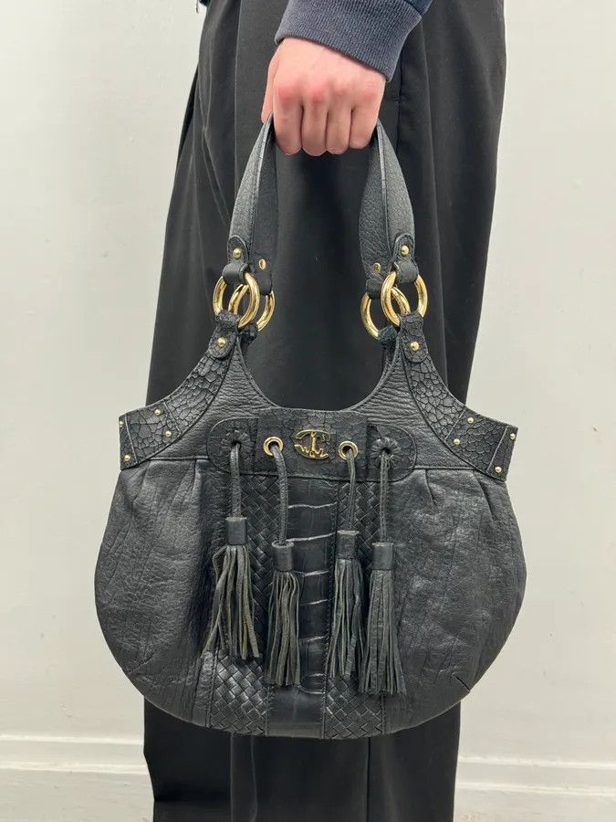 Just Cavalli AW2011 Cavalli Tassel Black Leather Hobo Handle Bag Size ONE SIZE - 2 Thumbnail