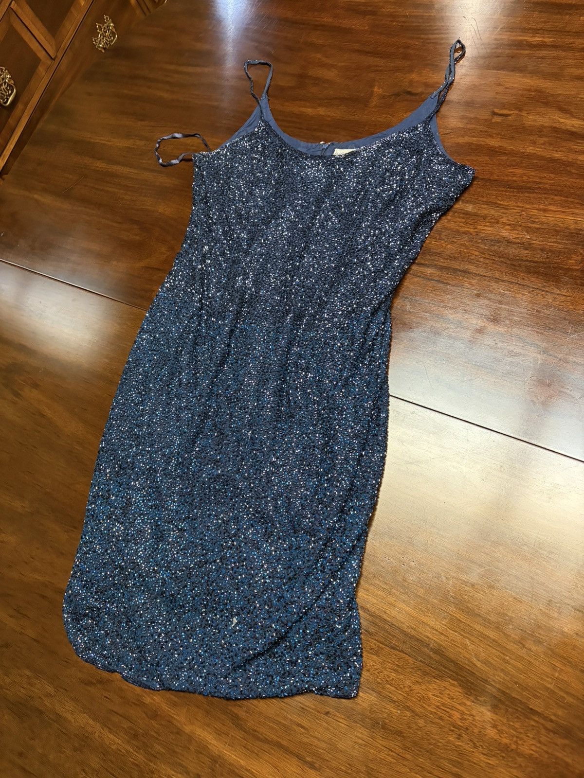 Adrianna Papell Papéll Boutique Evening Navy Beaded Silk Dress Size M / US 6-8 / IT 42-44 - 1 Thumbnail
