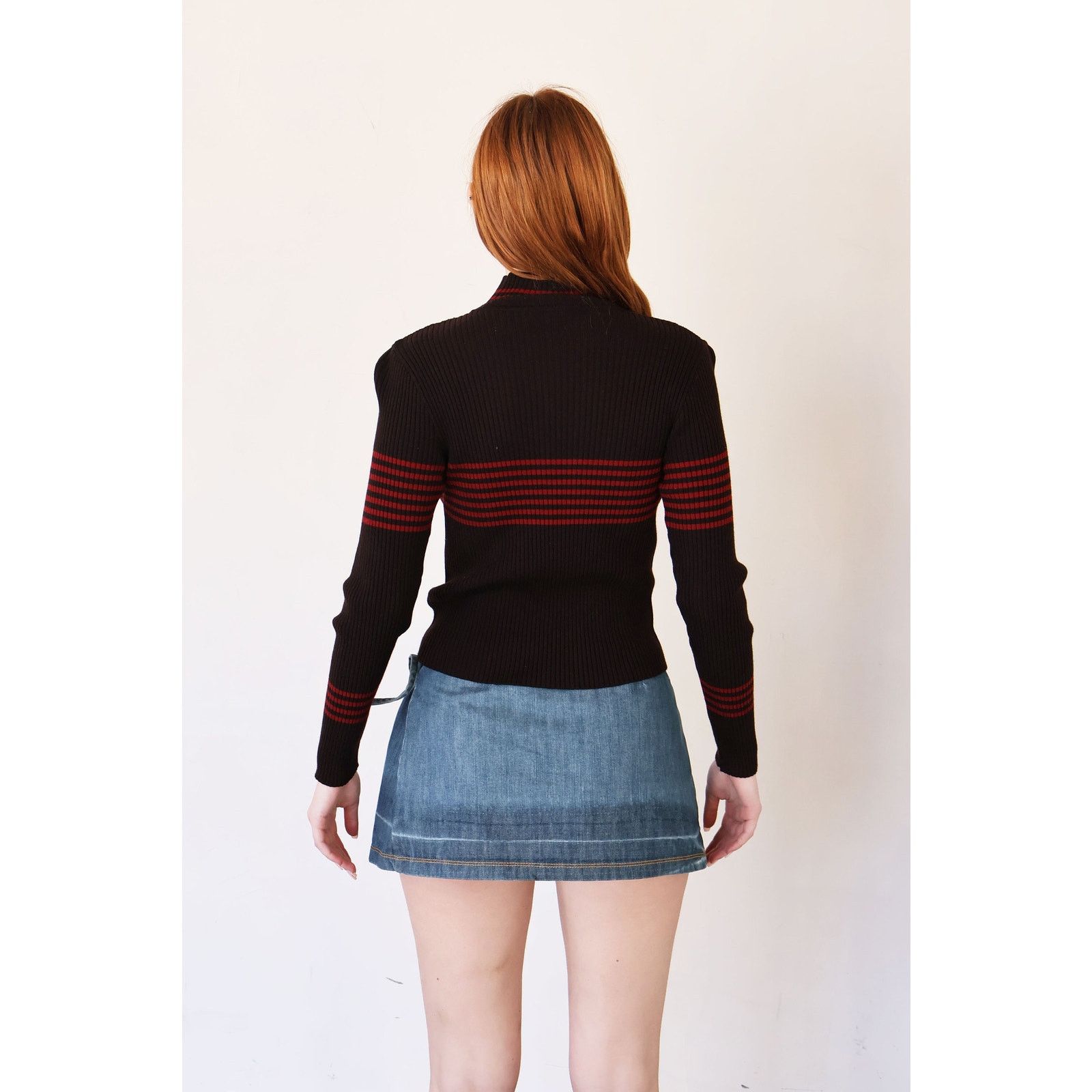 Celine Vintage CELINE Brown + Red Ribbed Striped Turtleneck Size M / US 6-8 / IT 42-44 - 6 Thumbnail