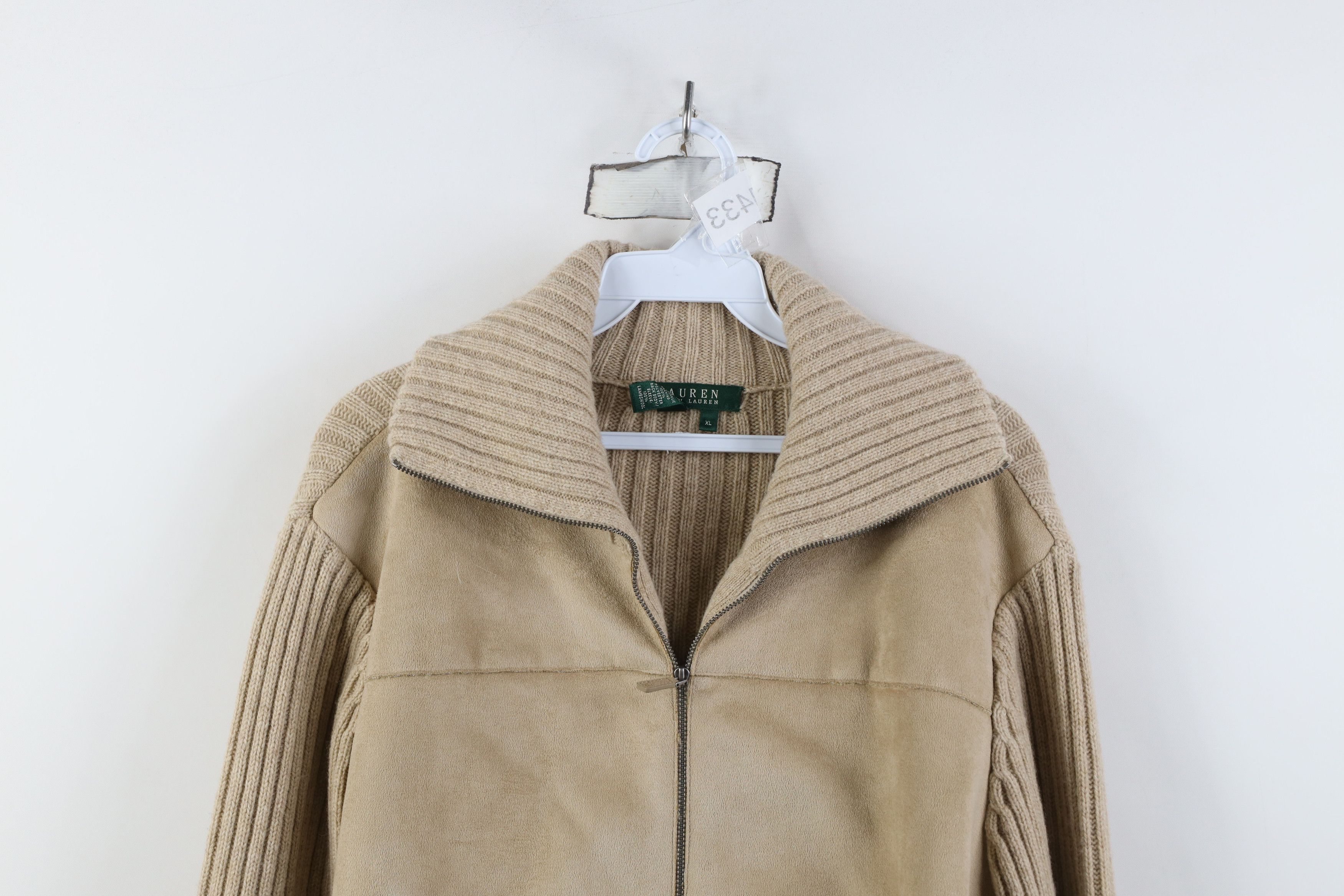 Ralph Lauren Vintage 90s Ralph Lauren Microfiber Sweater Jacket Beige Size XL / US 12-14 / IT 48-50 - 2 Thumbnail
