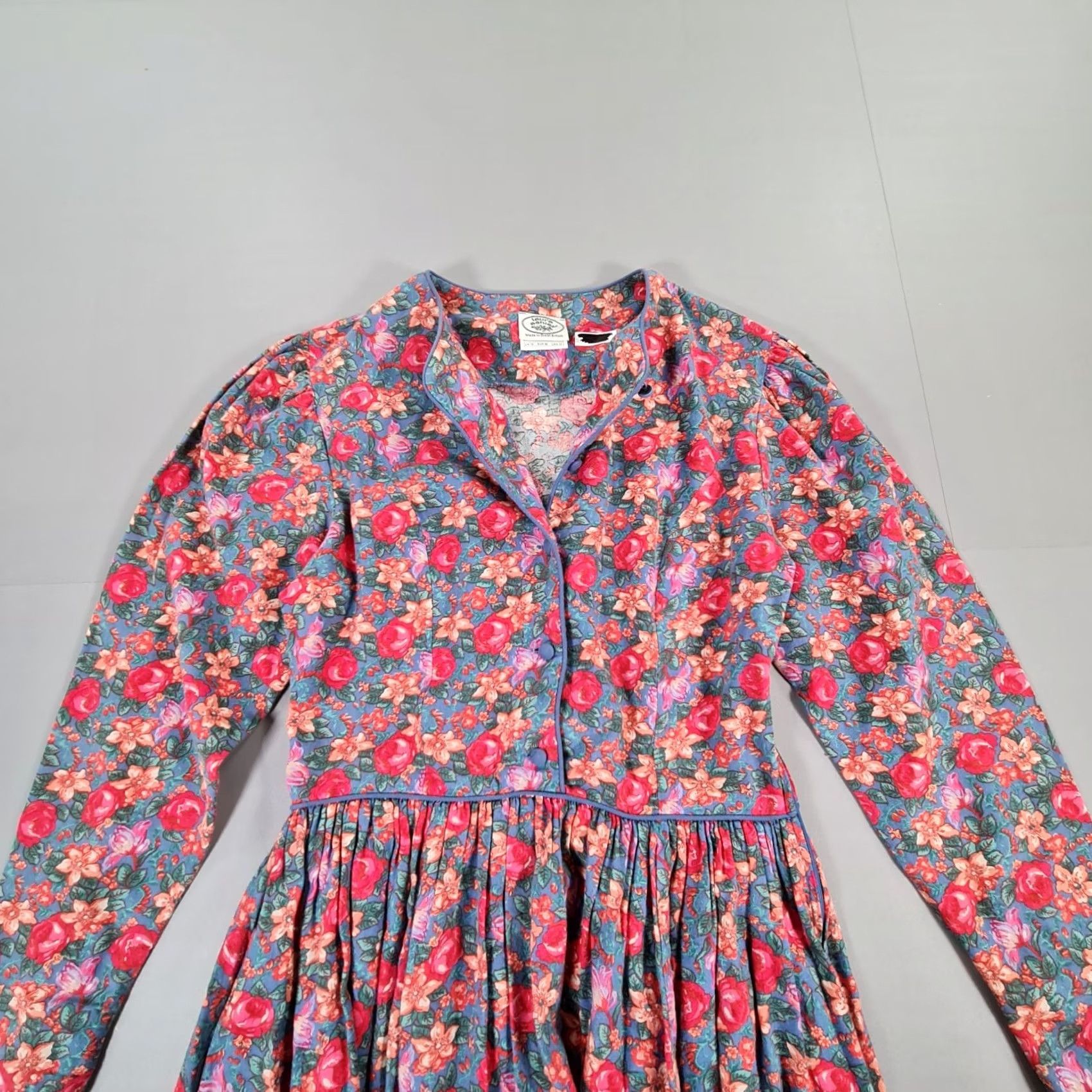 Laura Ashley VINTAGE Laura Ashley Dress UK 12 Blue Pink Floral Roses Summer 90s Pleated Womens Size XL / US 12-14 / IT 48-50 - 3 Thumbnail