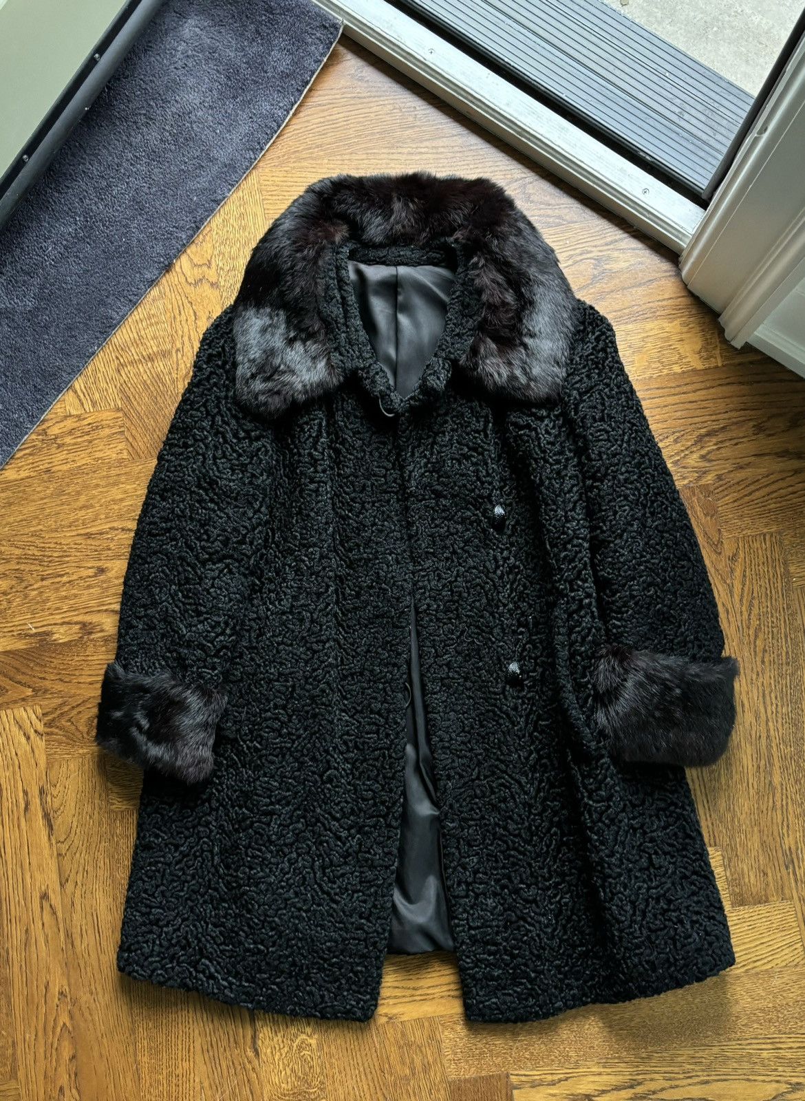 1960s Astrakhan Coat Vintage Persian Lamb Wool Fur Trim Pea