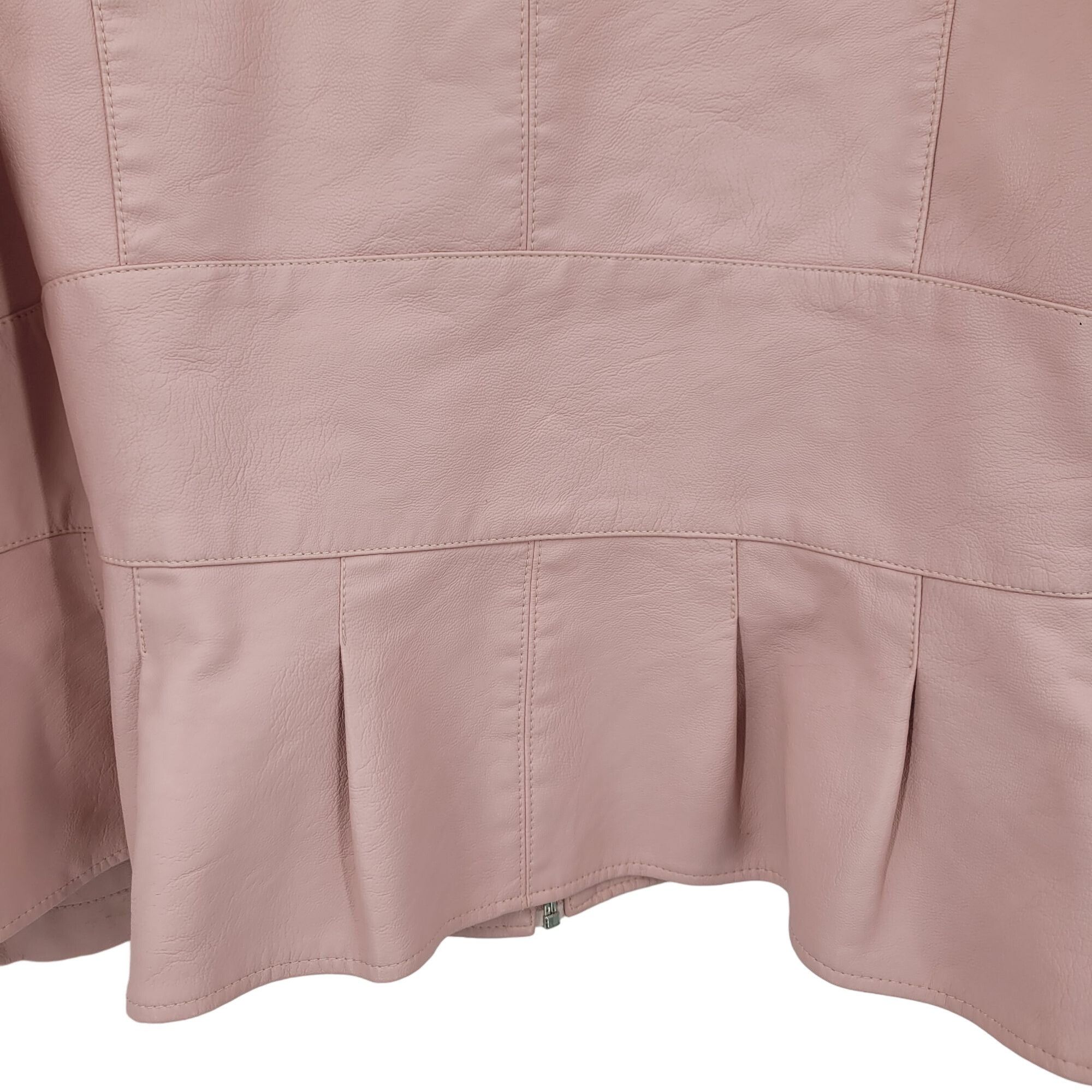Designer Baccini Vegan Faux Leather Biker Jacket 3X Pink Pleated Pepl Size 3XL / US 20-22 - 9 Thumbnail