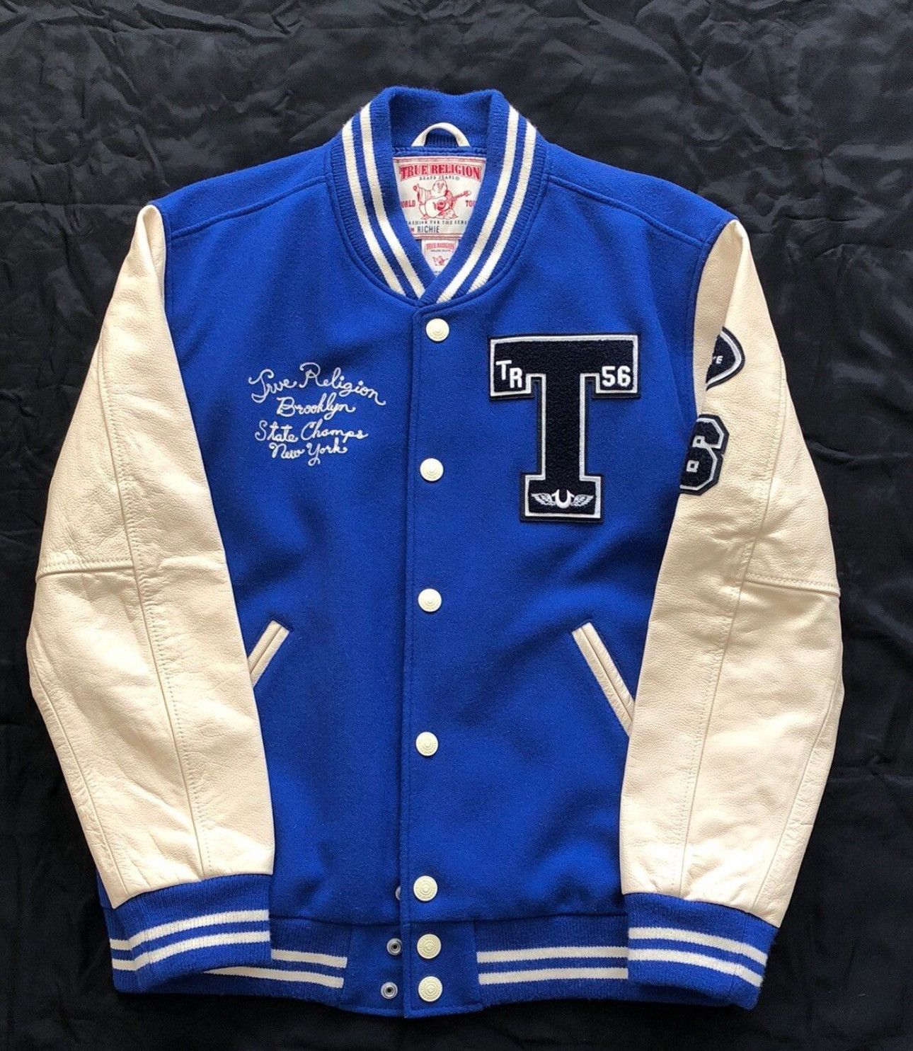 image of True Religion Richie Letterman Jacket in Blue, Men's (Size 2XL)