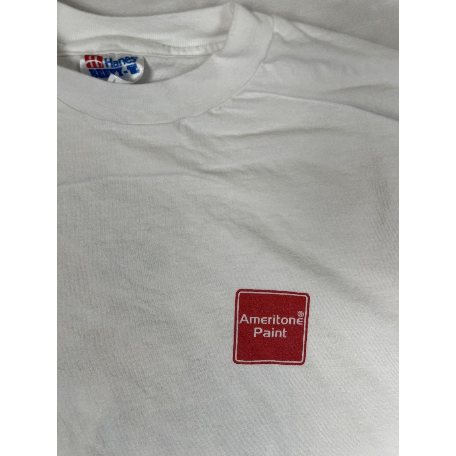 Hanes Vintage Ameritone Paint T-Shirt Mens Large White Great White Size US L / EU 52-54 / 3 - 3 Thumbnail