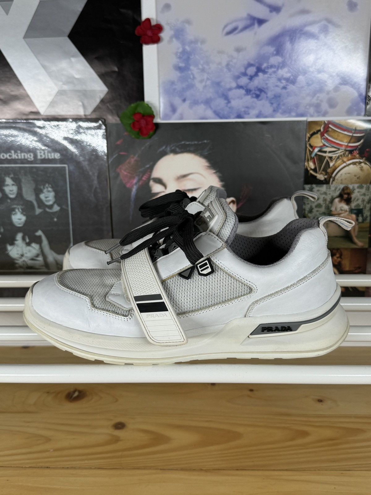 Prada Mechano Silver White Leather Strap Sneakers Size US 8.5 / EU 41-42 - 4 Thumbnail