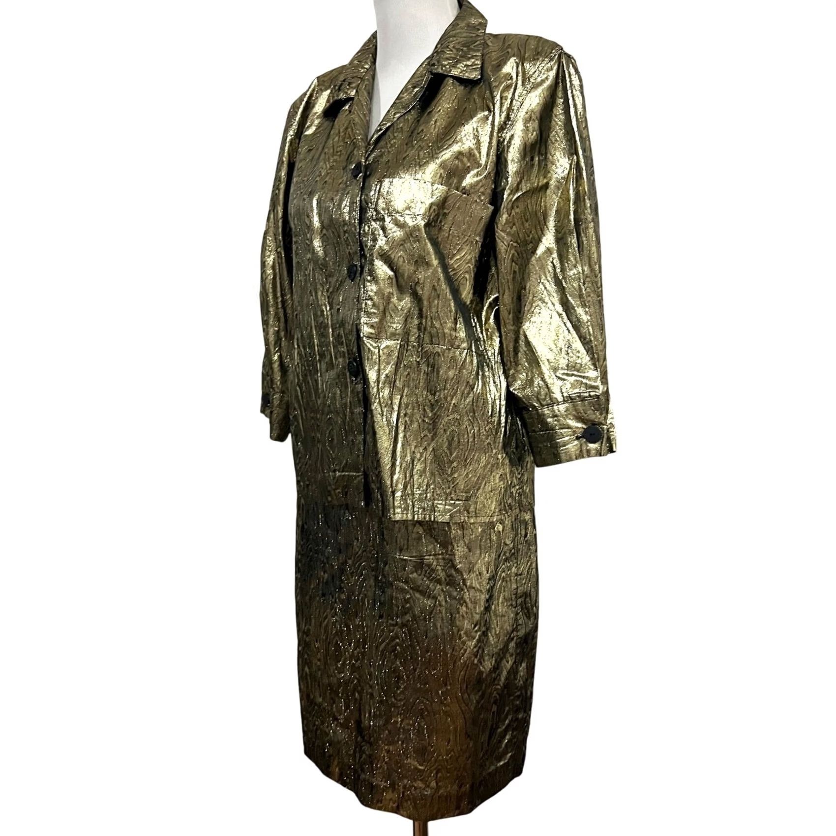 Vintage VINTAGE Gene Ewing BIS Gold Lame Skirt Suit Set Women's XS 1980s New Wave Metallic Shiny Rayon Lame Size 26" / US 2 / IT 38 - 2 Thumbnail
