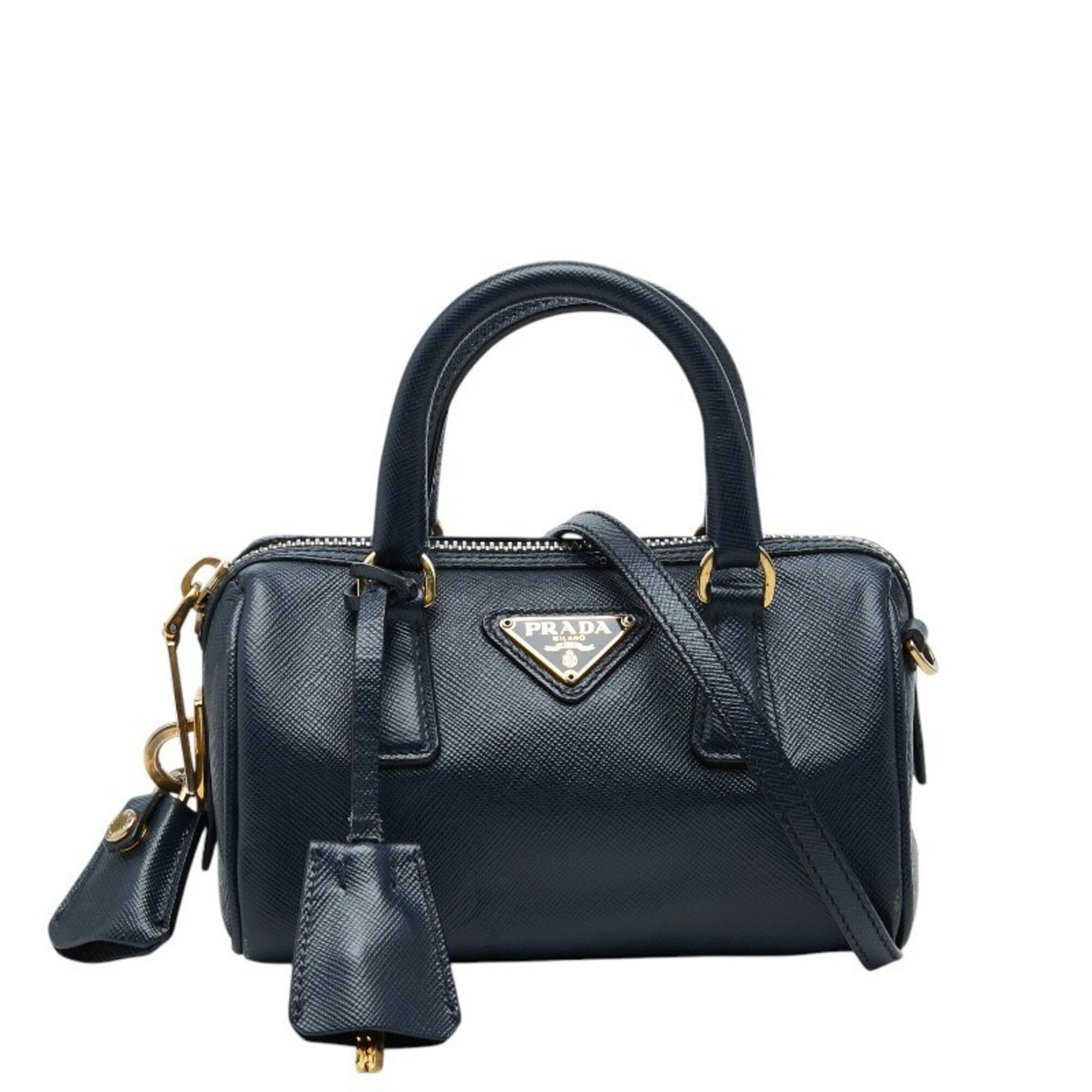 Prada Prada Triangle Logo Plate Mini Handbag Shoulder Bag 2-Way Navy Saffiano Leather Women's PRADA Size ONE SIZE - 1 Thumbnail