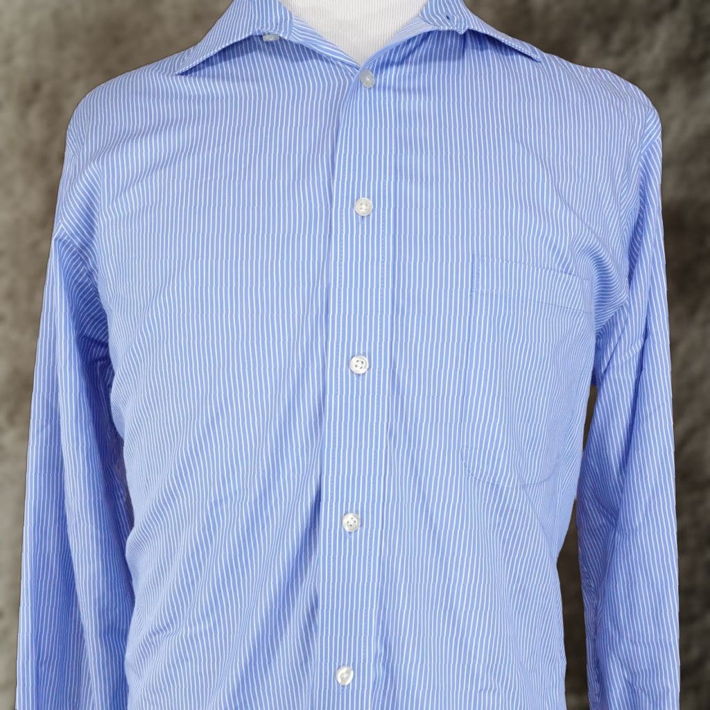 Chaps CHAPS COMFORT STRETCH REGULAR FIT DRESS SHIRT MENS SIZE 16 34/35 BLUE STRIPED LONG SLEEVE COTTON COLLARED BUTTON NICK? Size 42R - 1 Thumbnail