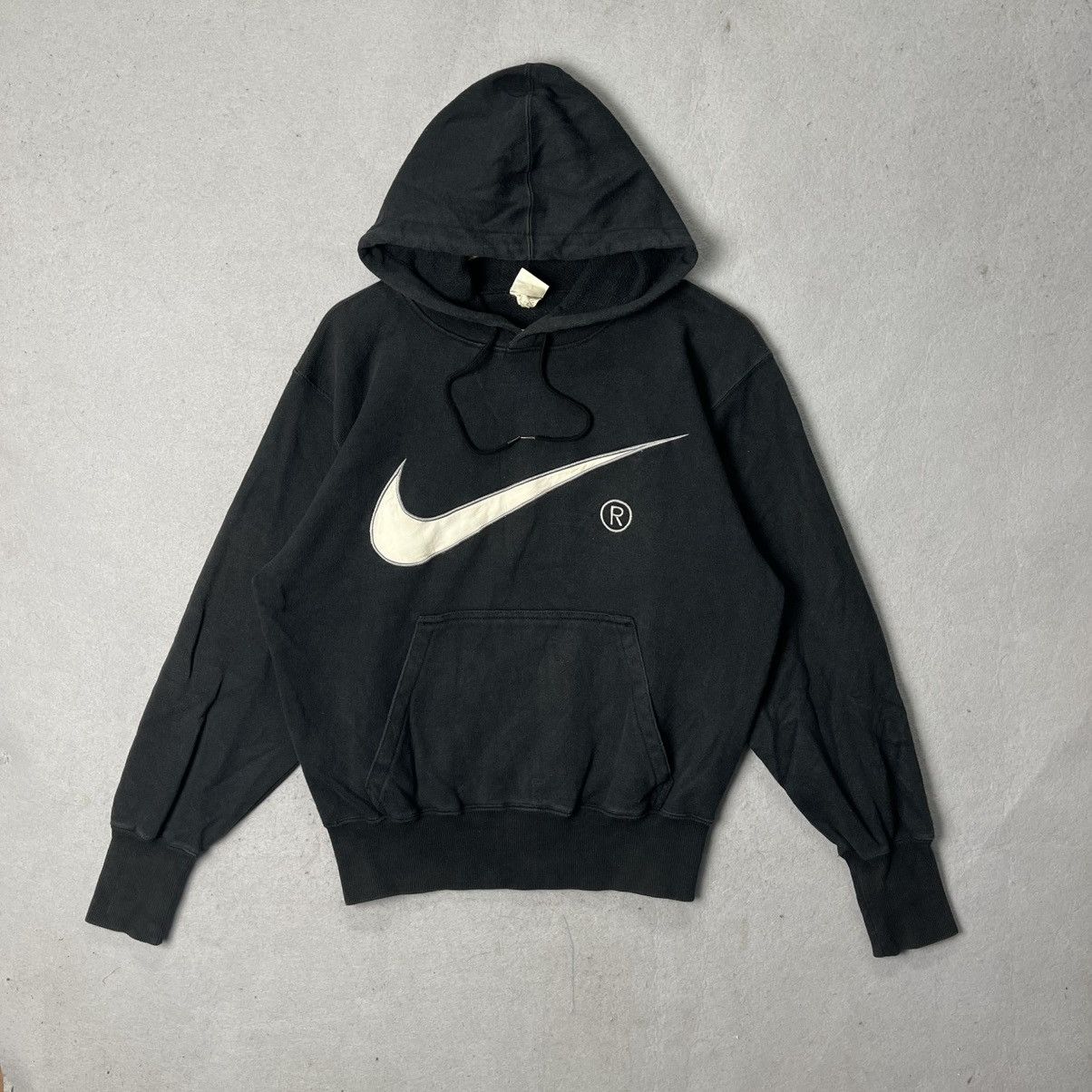 Nike Vintage Nike Big Swoosh Hoodie Black Pullover Size US M / EU 48-50 / 2 - 1 Thumbnail