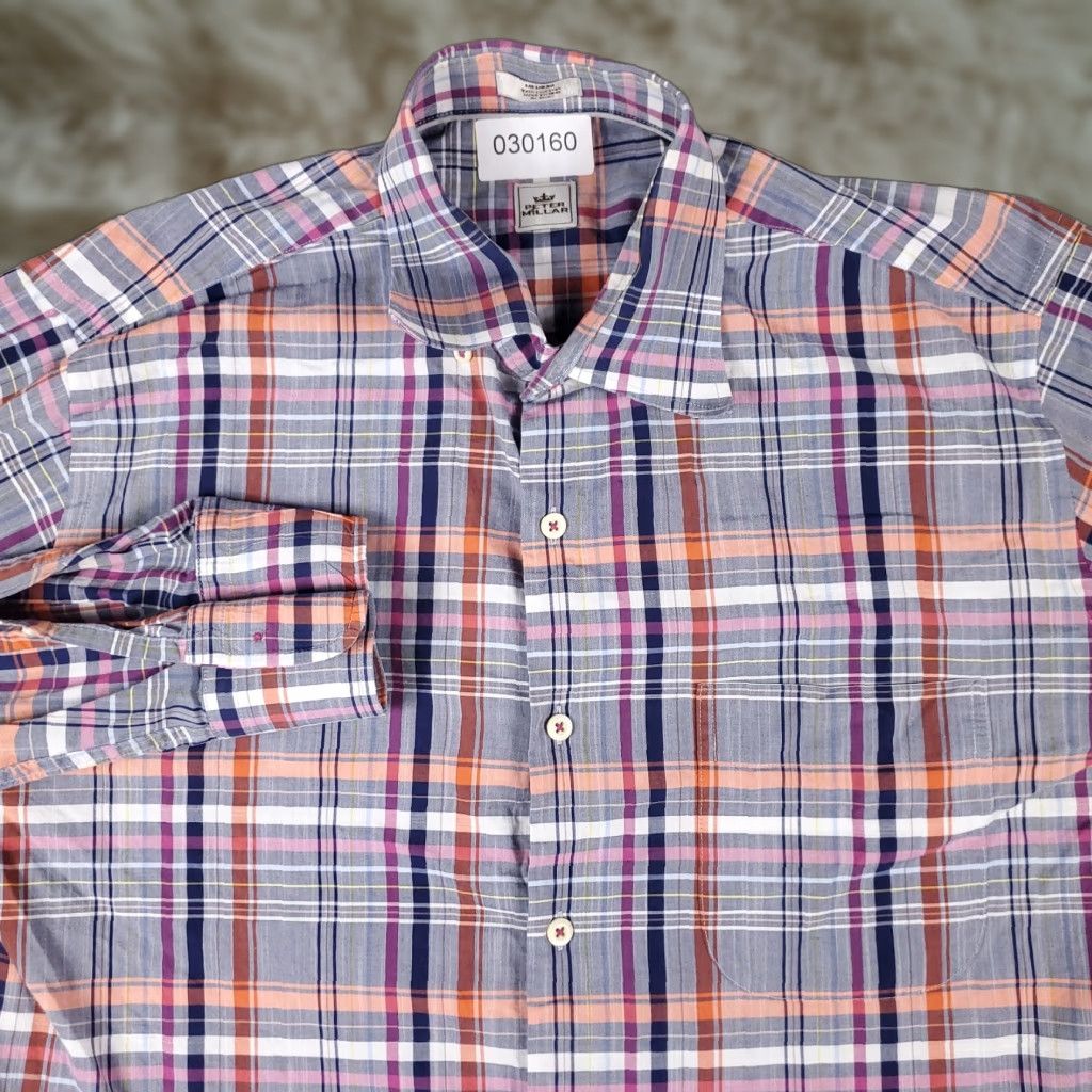 Peter Millar Peter Millar Shirt Mens Medium Blue Purple Plaid Button-Up Long Sleeve Casual Formal Business Workwear Plaid Cotton Woven Regular Color Blue Mens Size US M / EU 48-50 / 2 - 1 Thumbnail