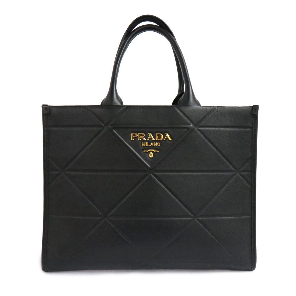 image of Prada Top Stitch Leather Medium Bag Tote Bag Black, Women's