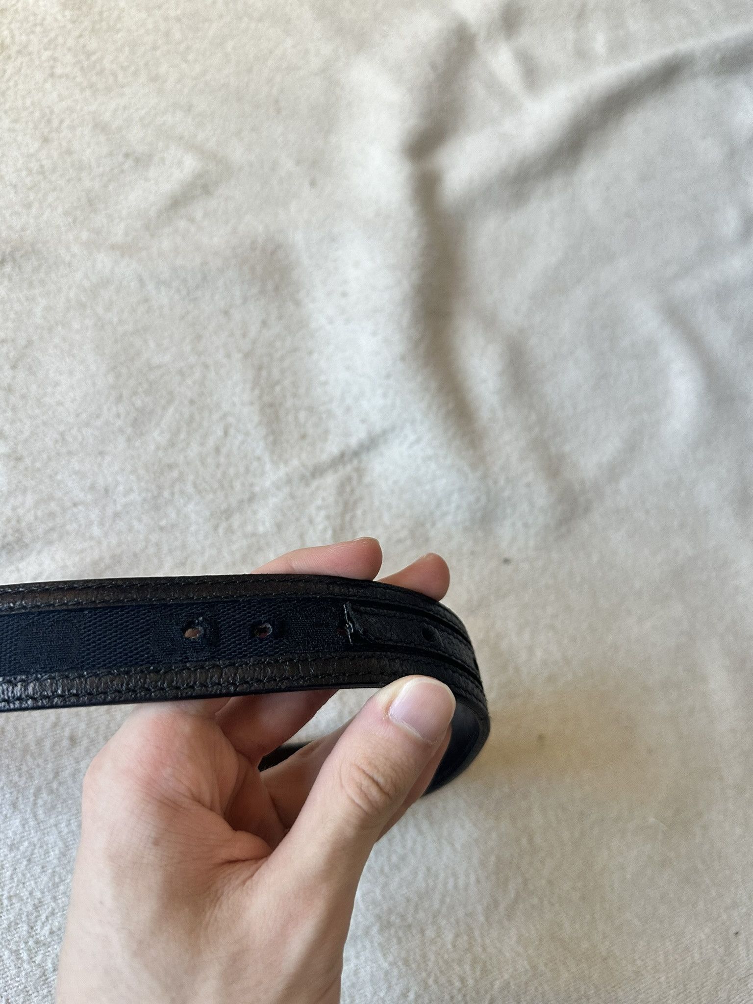 Gucci Gucci Belt Thin Monogram Leather and Canvas Black Size ONE SIZE - 9 Thumbnail