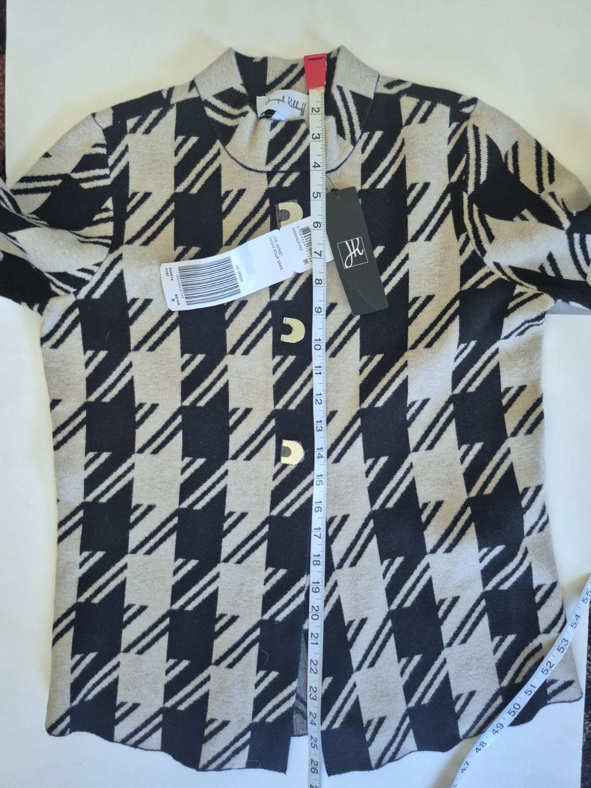 Joseph Ribkoff Cardigan Black & Sand Houndstooth Motif Jacket Size S NEW Size S / US 4 / IT 40 - 15 Thumbnail