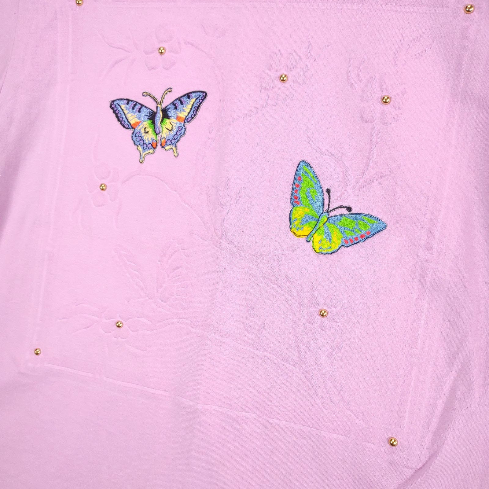 Vintage PGB Embossed Floral & Embroidered Butterfly Purple Top Size L / US 10 / IT 46 - 3 Thumbnail