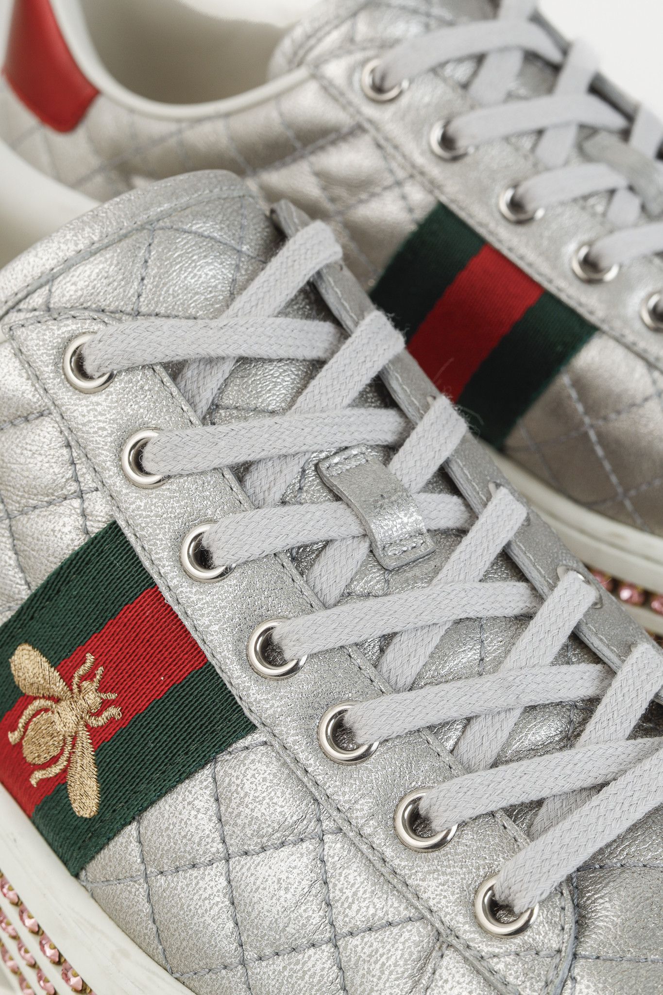 Gucci Gucci Ace Silver Quilted-Leather Crystal-Platform Sneakers Size US 9.5 / IT 39.5 - 8 Thumbnail