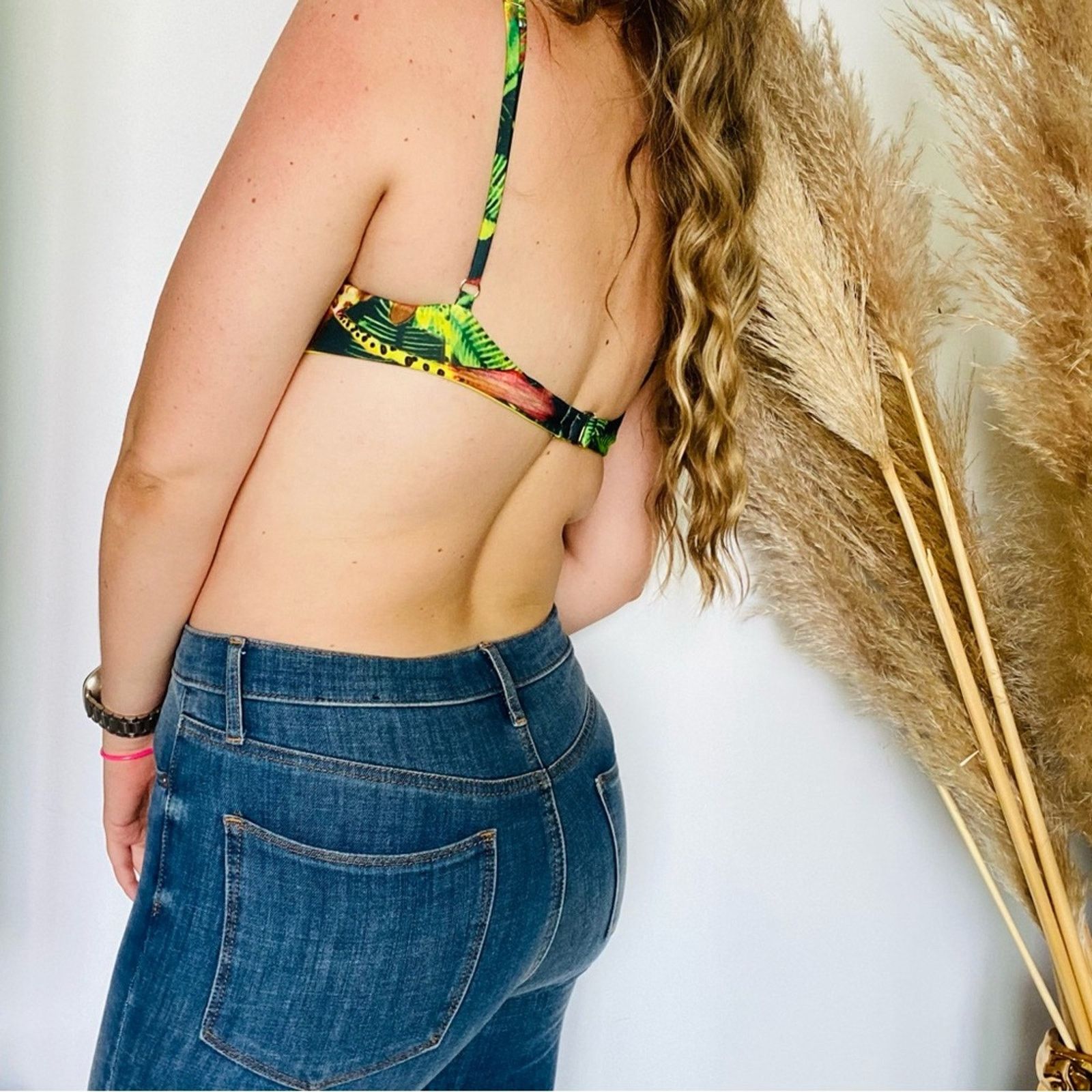Beach Riot BEACH RIOT Green Blue Black Tropical Print Bikini Swim Top Size L / US 10 / IT 46 - 3 Thumbnail