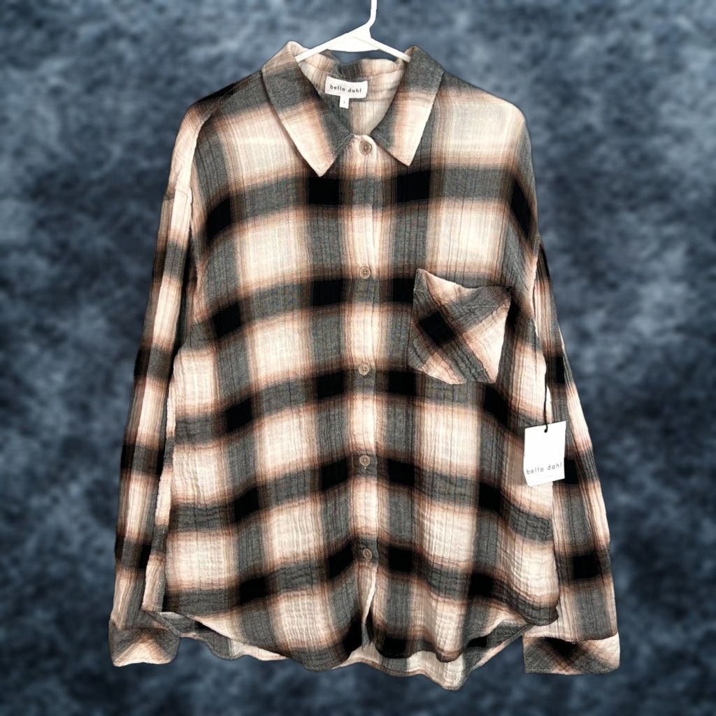 Bella Dahl Bella Dahl Womens Size Large Oversized Plaid Button-Up Shirt Long Sleeve NEW! Size L / US 10 / IT 46 - 1 Thumbnail
