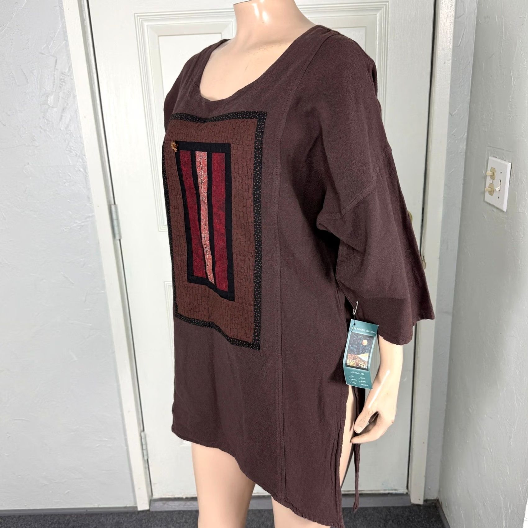 Vintage Brie Kriebel Shirt Cotton Geomoetric Tunic G2 - S - Women - Brown - Casual - Cotton - 44 bust - 29-32" length Size S / US 4 / IT 40 - 3 Thumbnail