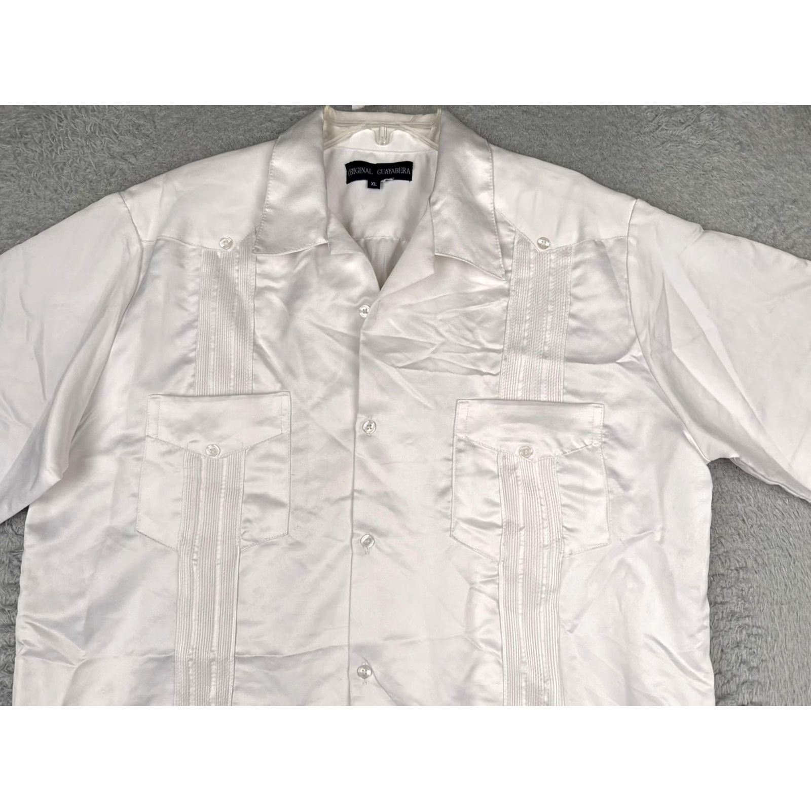 Vintage Original Guayabera Shirt Mens XL White Satin Short Sleeve Embroidered Pockets Size US XL / EU 56 / 4 - 4 Thumbnail