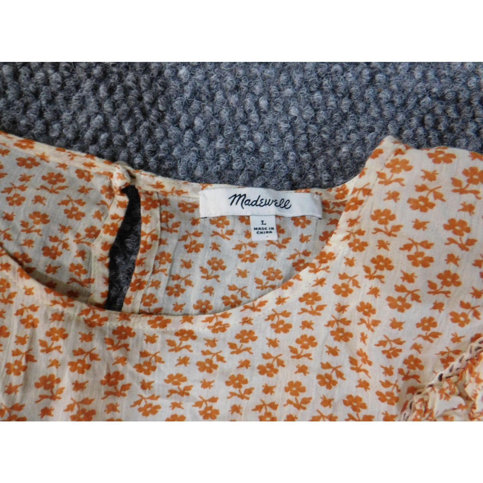Madewell Madewell Blouse Shirt Womens L Orange Floral Woven Cotton Pullover Round Neck Casual Ruffle Size L / US 10 / IT 46 - 7 Thumbnail