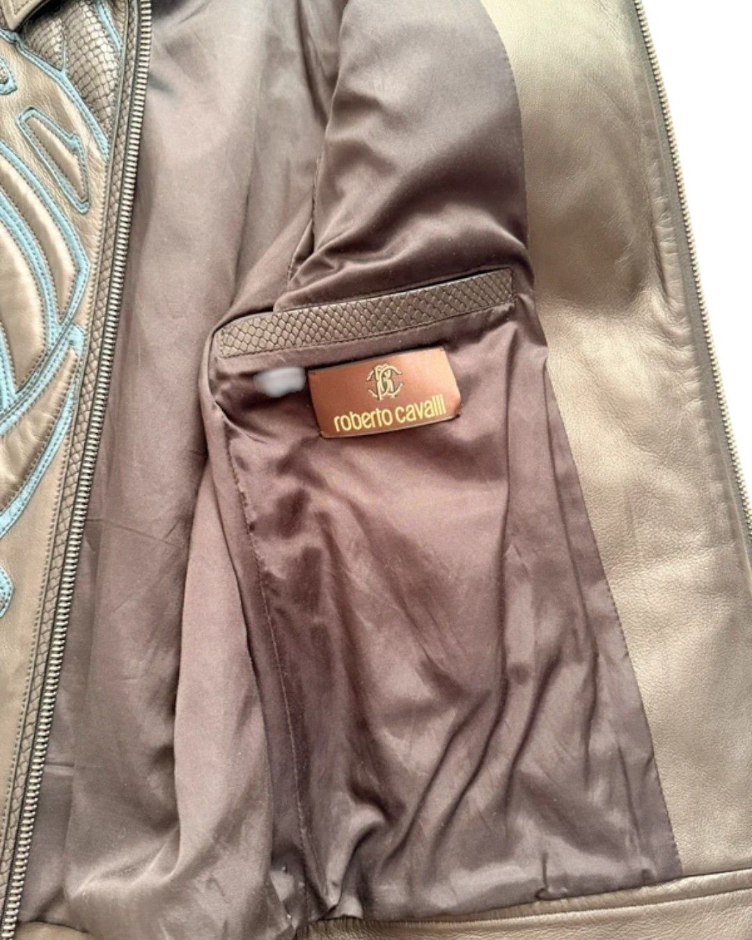 Roberto Cavalli Embroidered Snake Leather Jacket Size US M / EU 48-50 / 2 - 4 Thumbnail