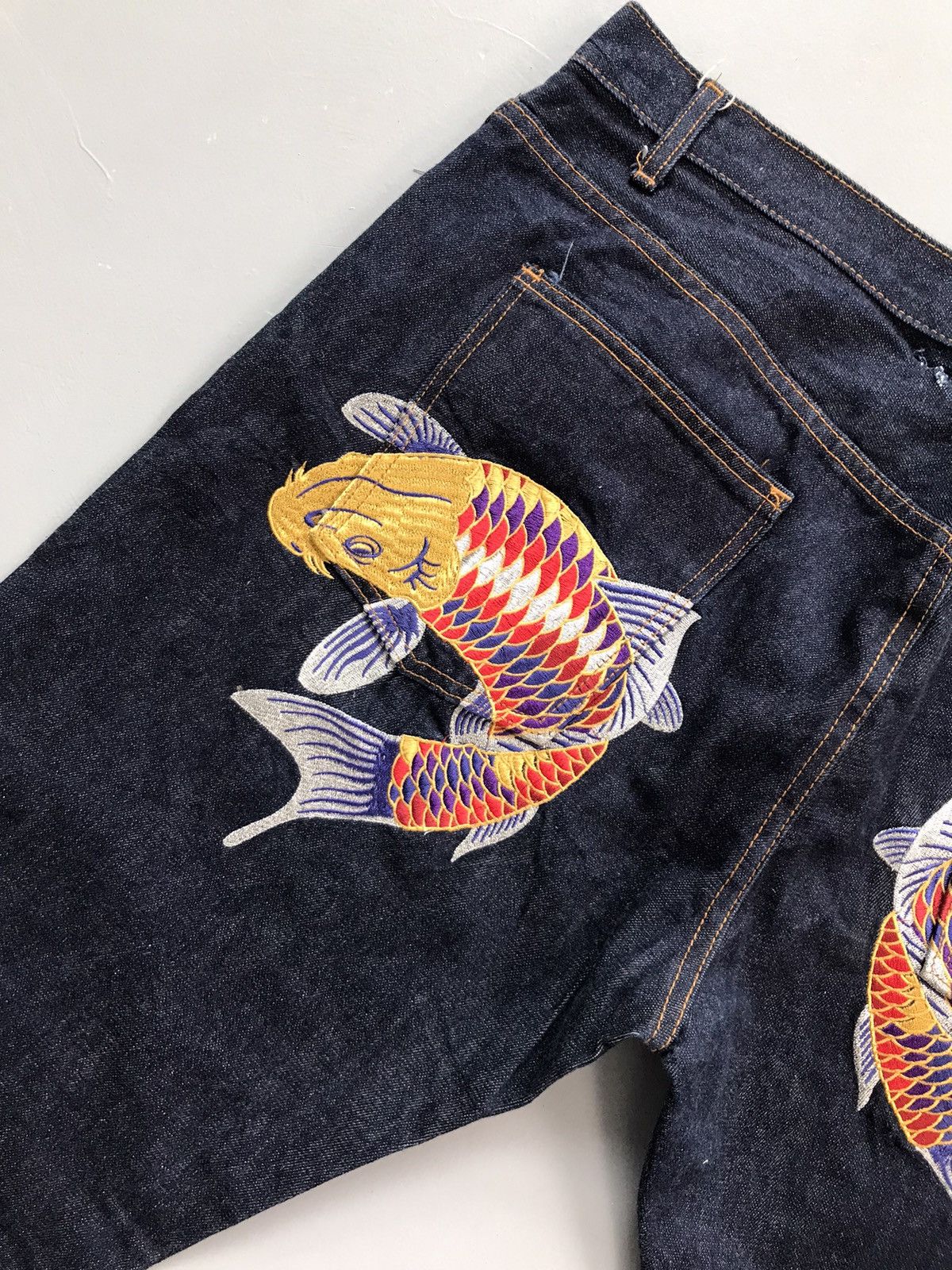 Japanese Brand Vintage Japanese brand koi fish embroidered diecock denim Size US 42 / EU 58 - 9 Thumbnail