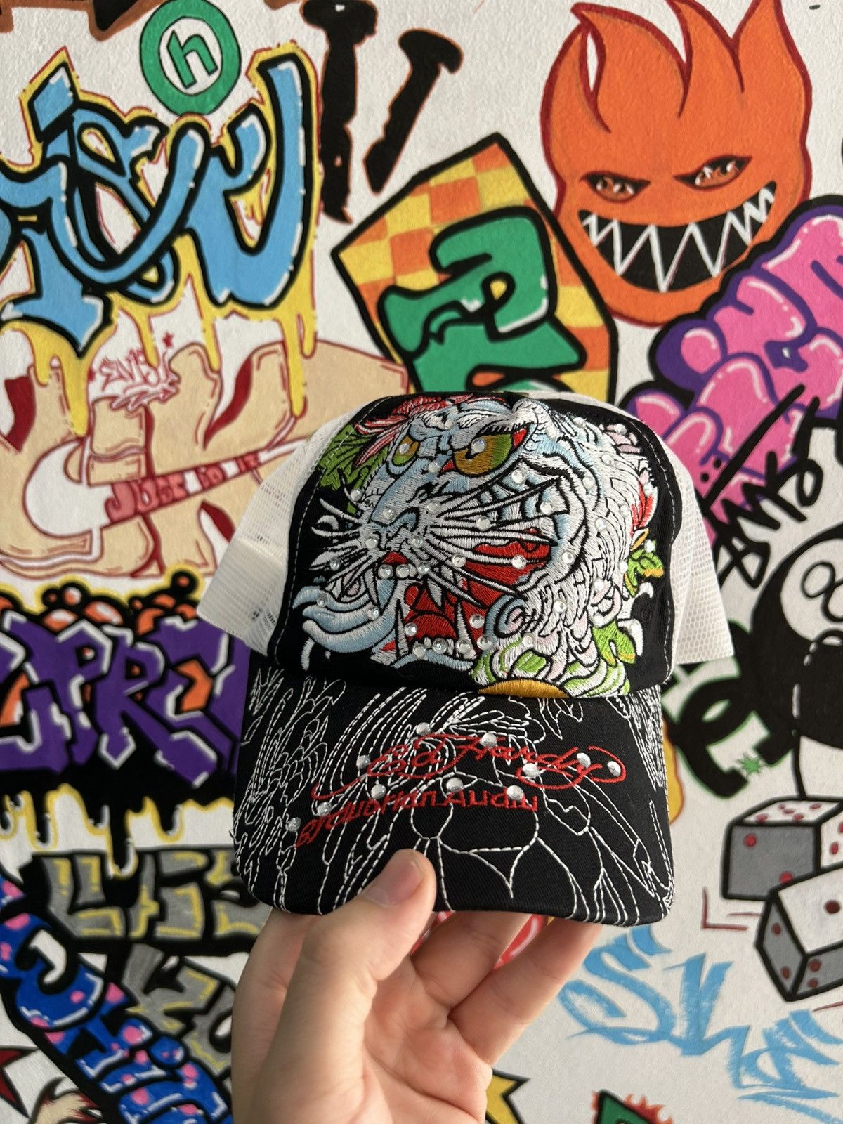 Christian Audigier × Ed Hardy × Vintage Ed hardy White Tiger Trucker Hat Size ONE SIZE - 1 Thumbnail