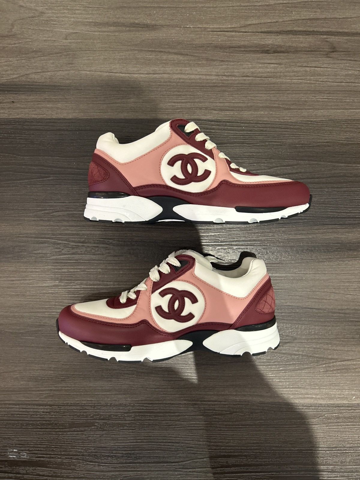 Chanel Chanel Leather Trainers Light Burgundy, White & Pink Size US 7 / IT 37 - 1 Thumbnail