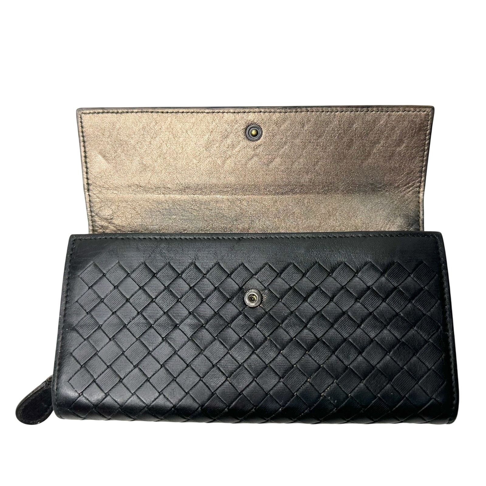 Bottega Veneta Bottega Veneta Intrecciato Woven Black Leather Long Wallet Size ONE SIZE - 3 Thumbnail