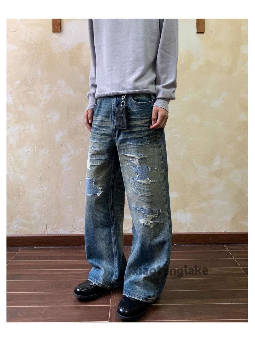 Jean xtl washed faded loose baggy grunge damaged jeans Size US 32 / EU 48 - 2 Thumbnail