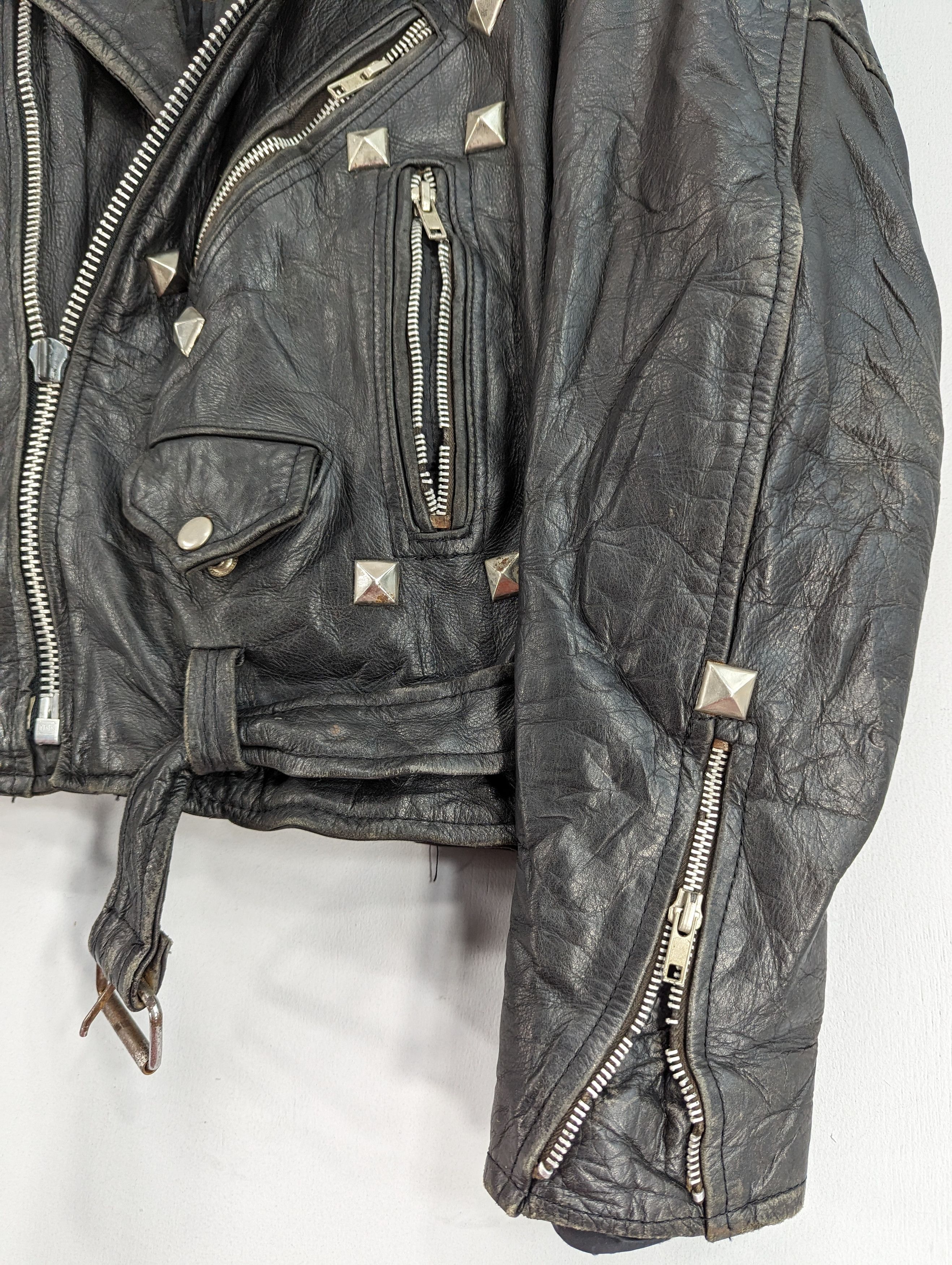 Vintage 80s Unbrand Double Collar Punk Style Leather Jacket