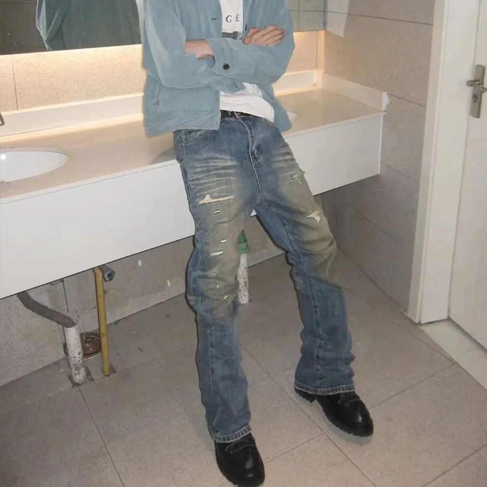 Japanese Brand Vintage Washed Dirty Yellow Mud Baggy Jeans Size US 33 - 2 Thumbnail