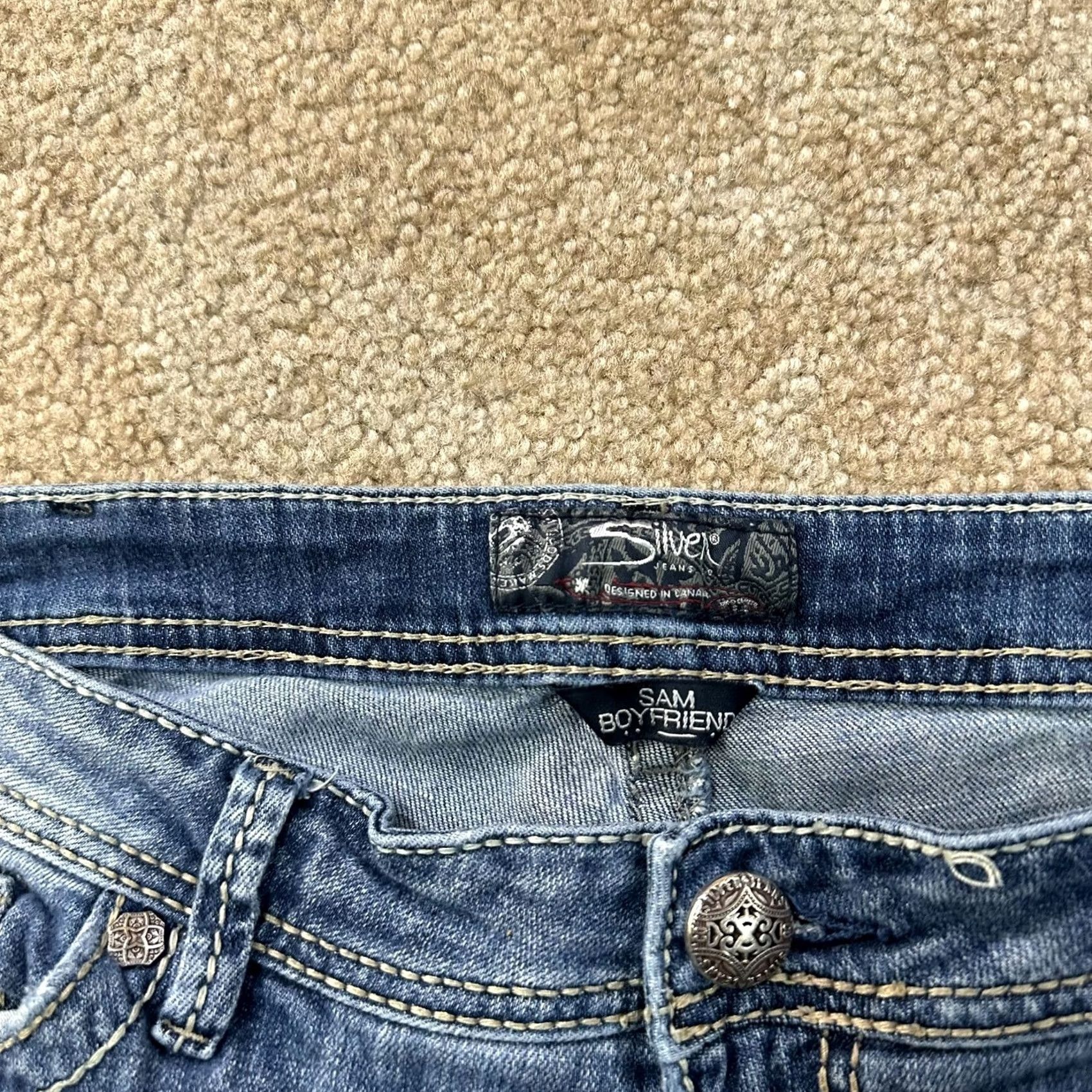 Silver Jeans Co. Silver Jeans Women's 34x28 Boyfriend Jeans Denim 5-Pocket Stretch Blue Slim Regular Rise Mid WC City Logo Vintage: No Size 24" / US 00 / IT 34 - 4 Thumbnail