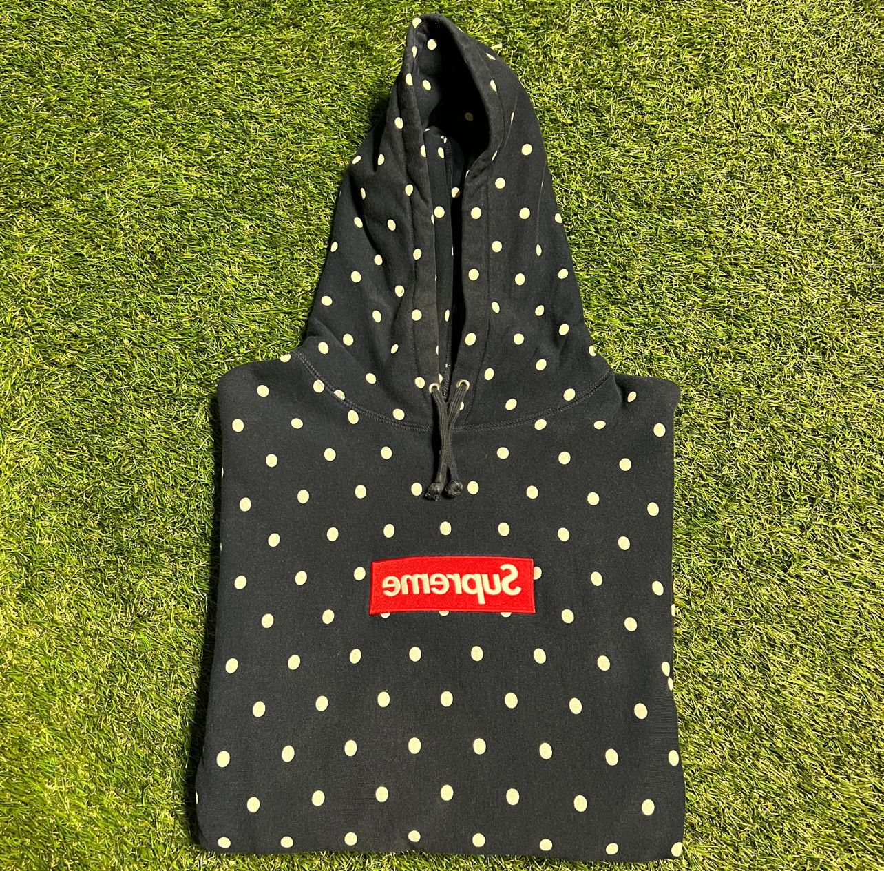 image of Supreme Cdg Poka Dot Box Logo Hoodie 2012 Size XL in Blue, Men's