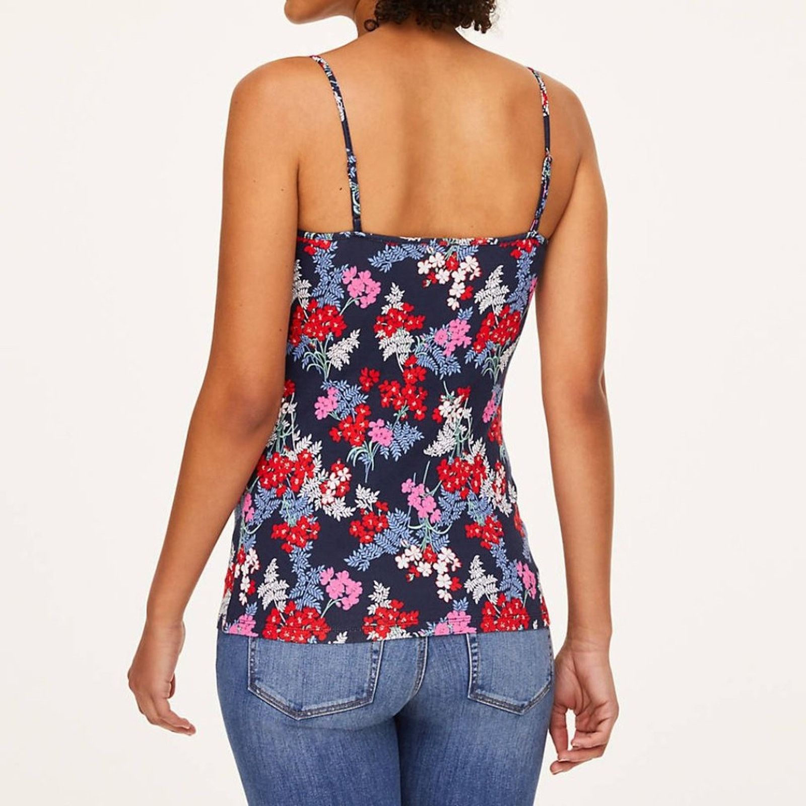 Loft LOFT Blue & Red Floral Scoop Neck Cami Size XS / US 0-2 / IT 36-38 - 4 Thumbnail