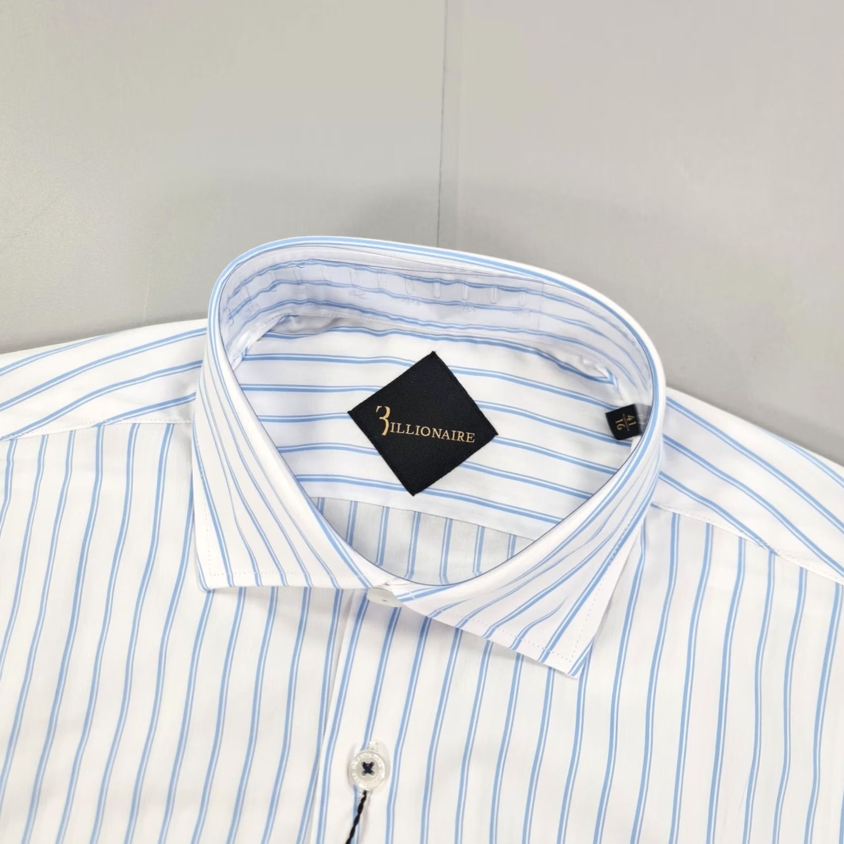 Vintage Billionaire Couture Mens Shirt Striped Blue White 16 Cotton Button Up Long Sleeve Collared Regular Fit Gift? Size US L / EU 52-54 / 3 - 2 Thumbnail