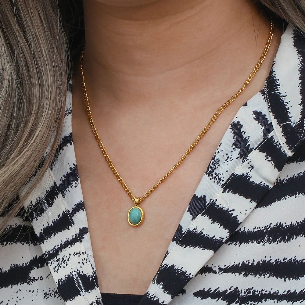 Jewelry × Vintage Figaro Chain Oval Natural Amazonite Stone Size ONE SIZE - 2 Thumbnail