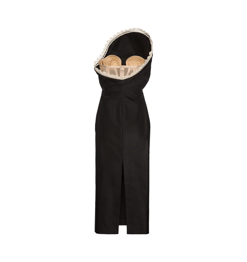 Magda Butrym o1h1sh11225 Lace Trim Sculptural Midi Dress in Black Size S / US 4 / IT 40 - 2 Thumbnail