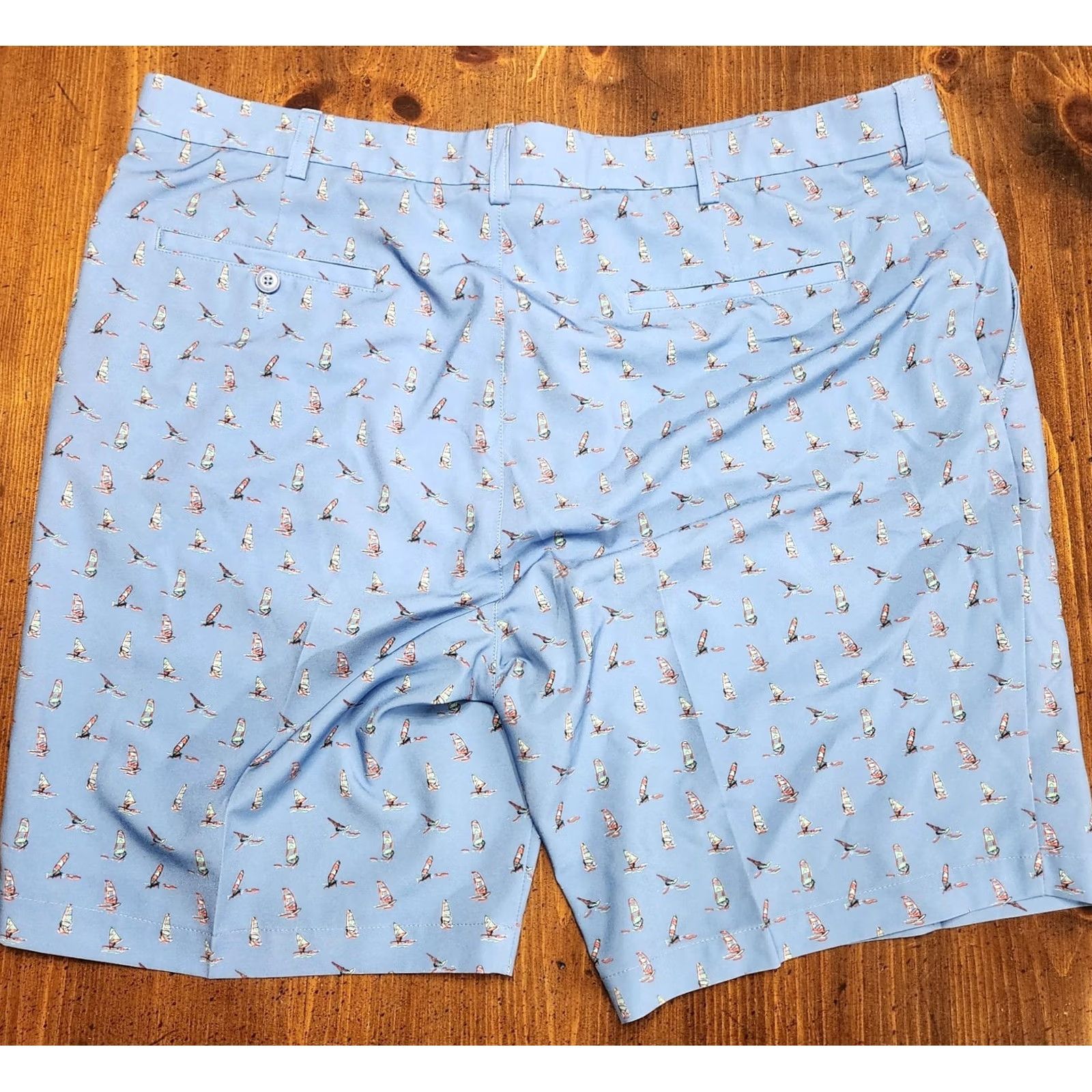 Roundtree & Yorke Roundtree & Yorke Performance Shorts Men 42W Classic Sail Boat Blue Chino Geometric 9in Inseam Zip Pockets Polyester Elastane Machine Washable Size US 42 / EU 58 - 2 Thumbnail