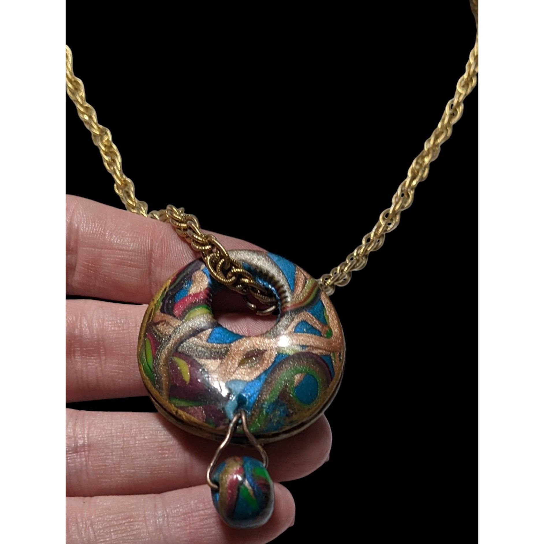 Other Handmade Abstract Rainbow Squiggle Pendant Necklace Size ONE SIZE - 3 Thumbnail