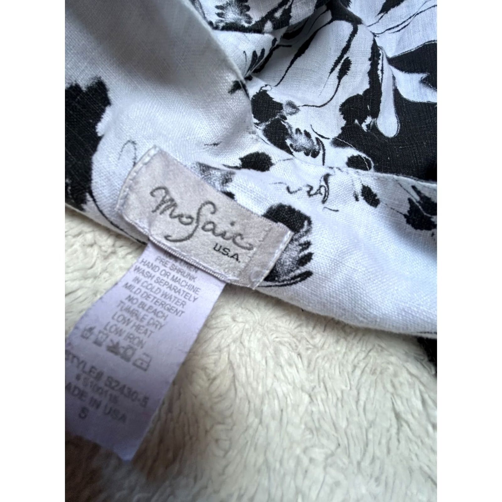 Vintage Mosaic USA Womens Linen Tunic Top Small White Floral 3/4 Sleeve V-Neck Shirt Womens Regular Size S Size S / US 4 / IT 40 - 3 Thumbnail
