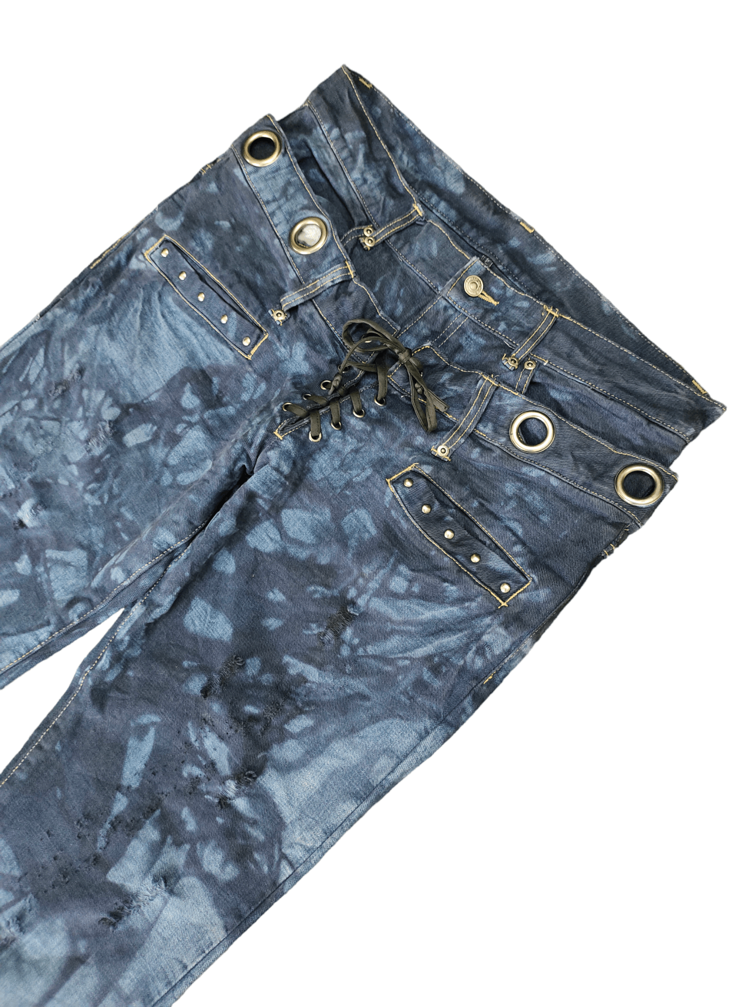 Japanese Brand PPFM Inspire Japanese Double Waist Distressed Dye Jeans 35 Size US 35 - 4 Thumbnail