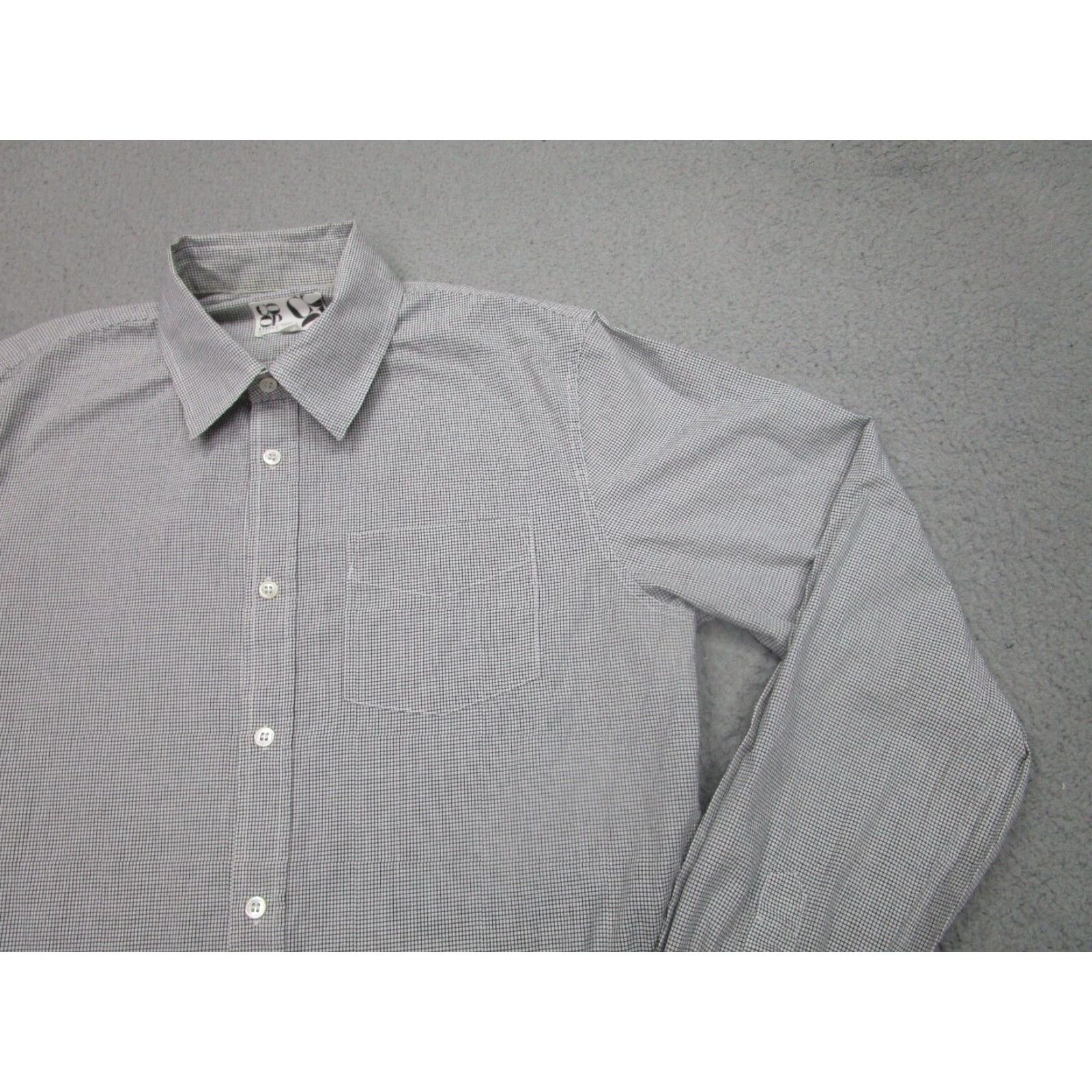 CO Barneys New York Mens Gray Checkered Button Up Shirt Large Long Sleeve Cotton Size US L / EU 52-54 / 3 - 2 Thumbnail