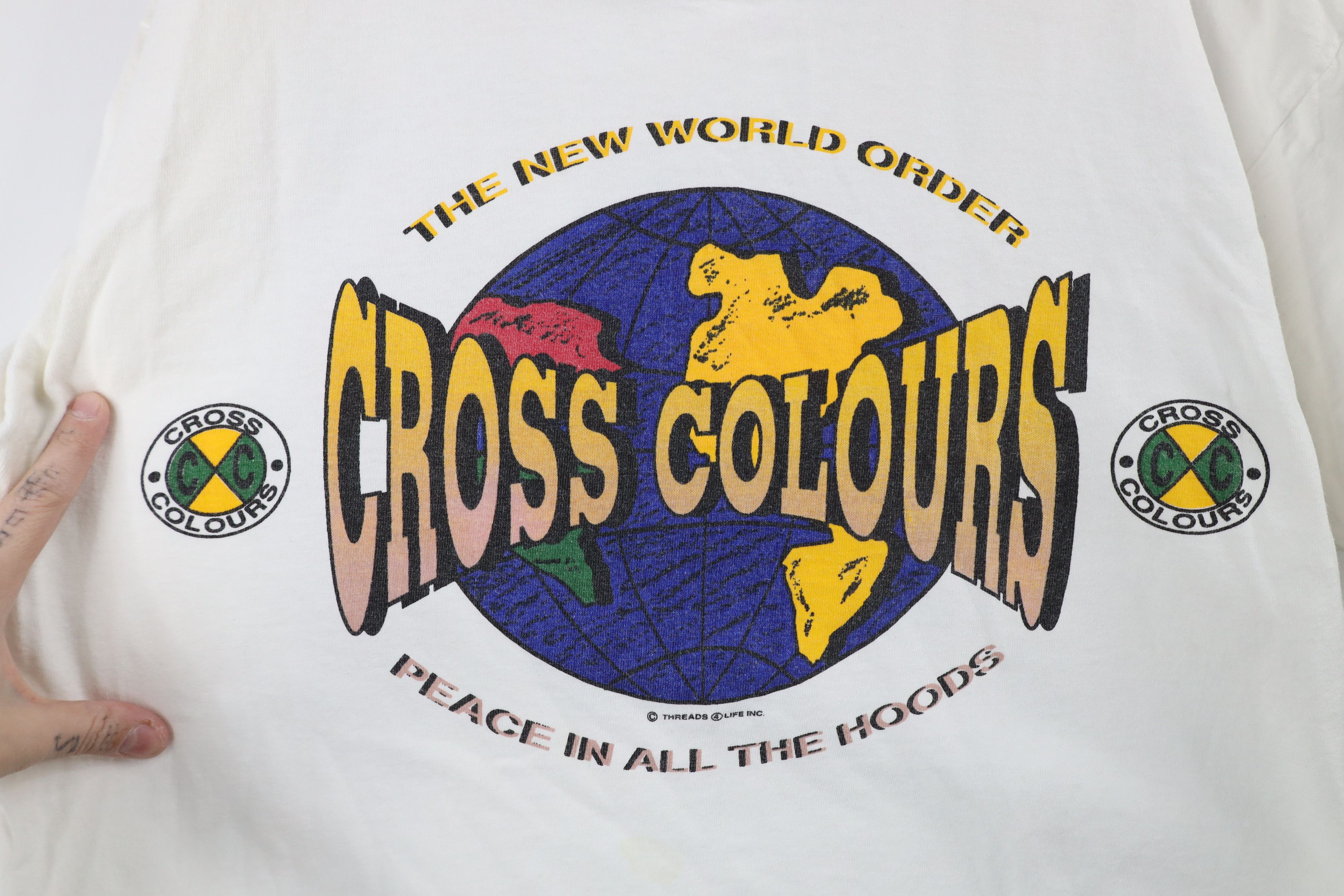 Cross Colours × Vintage Vintage 90s Cross Colours Spell New World Order T-Shirt USA Size US XXL / EU 58 / 5 - 4 Thumbnail