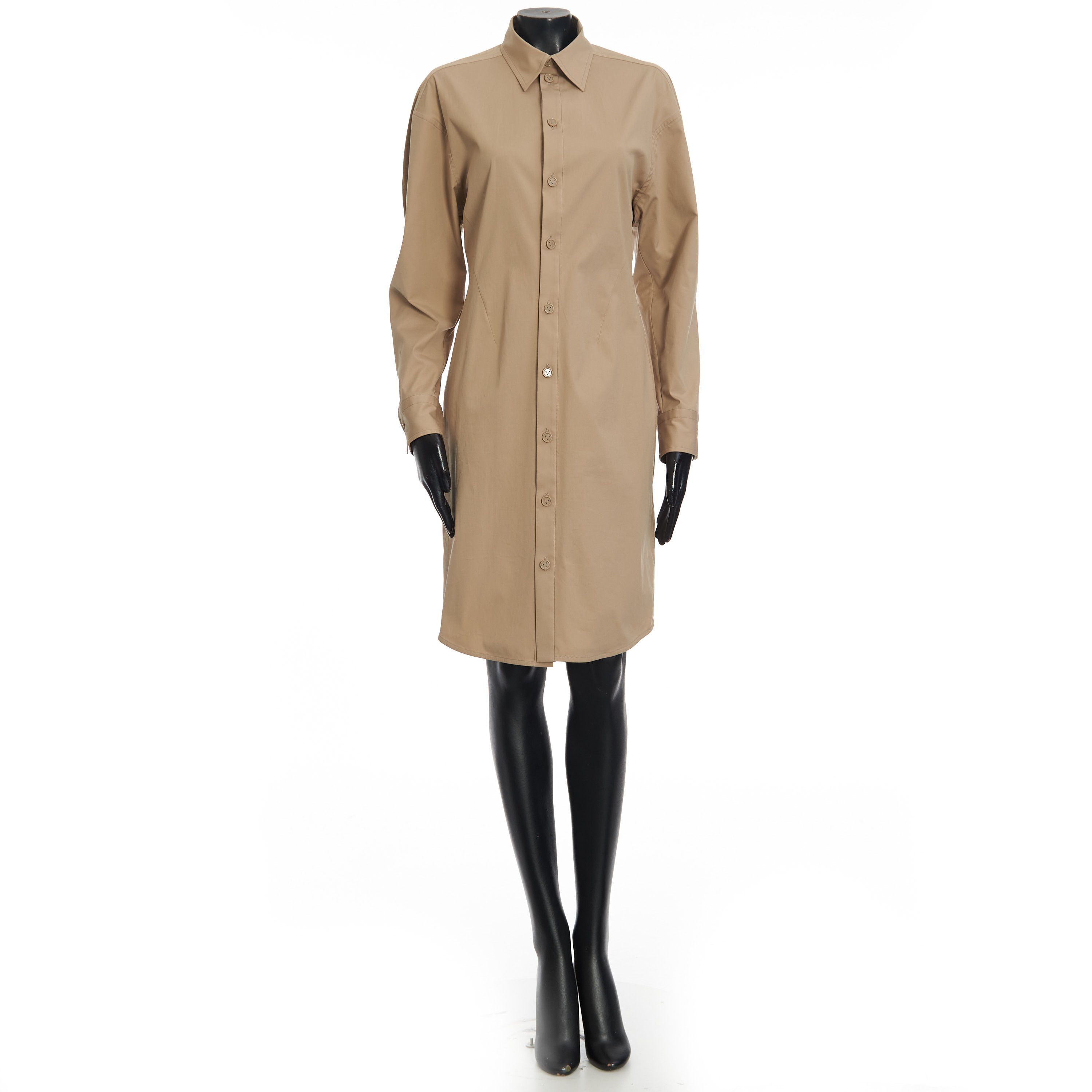 Bottega Veneta Long Sleeve Compact Stretch Poplin Dress In Khaki Size S / US 4 / IT 40 - 1 Thumbnail