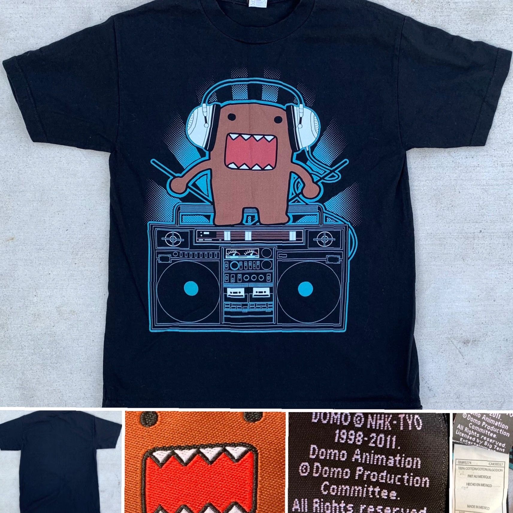 Vintage Domo Boombox Headphones T Shirt Unisex Adults M Black 100% cotton Graphic Print NHK-TYO1998-2011 Domo Animation Size M Clothing Mens Womens Boys Girls Size US M / EU 48-50 / 2 - 2 Thumbnail